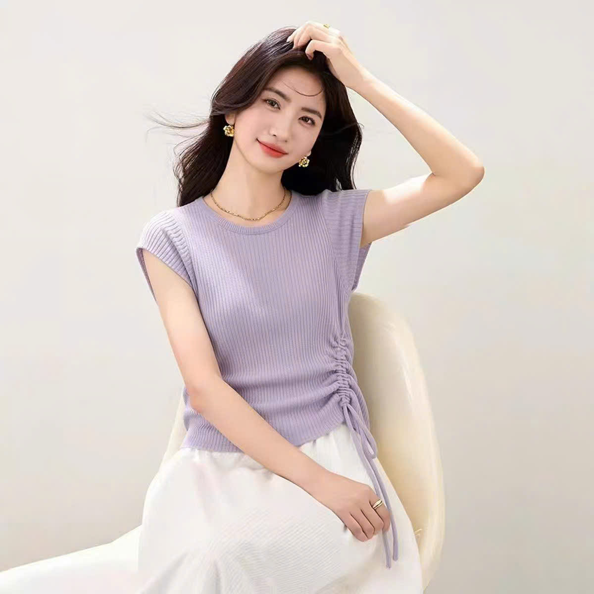 AP2004 Áo phông rút eo cổ tròn