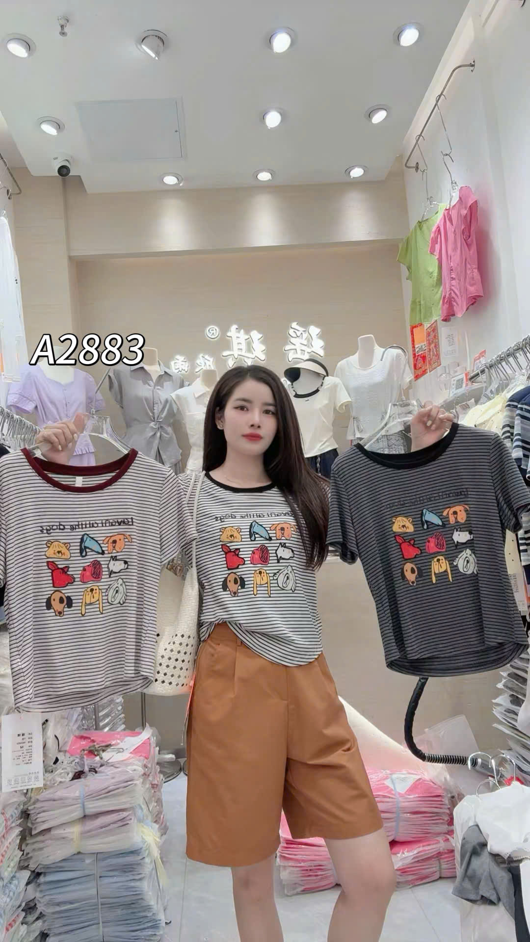 A2883 Áo phông kẻ hình thú