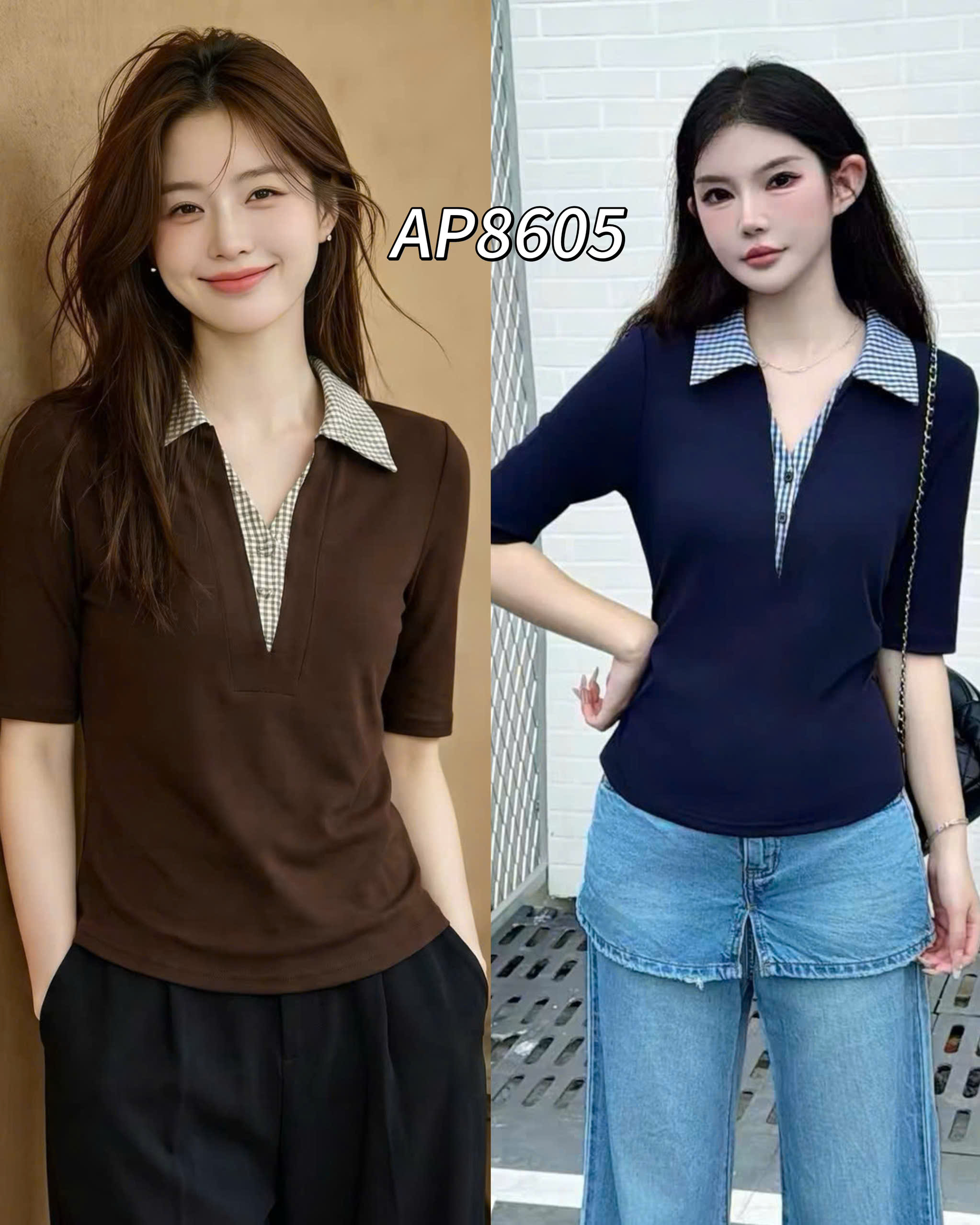 AP8605 áo thun cổ phối sơ mi