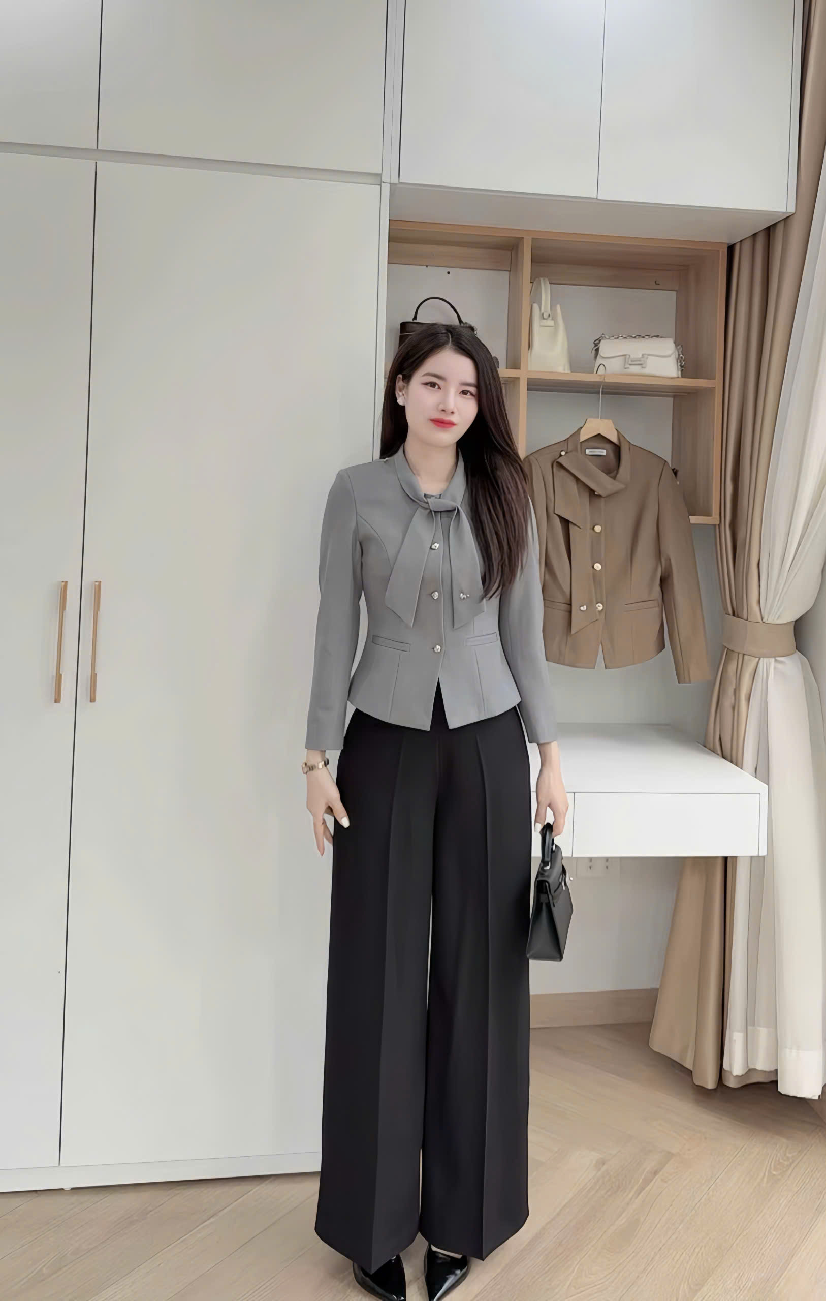 AV234 Áo Vest Khăn Cổ Khuy Ngọc