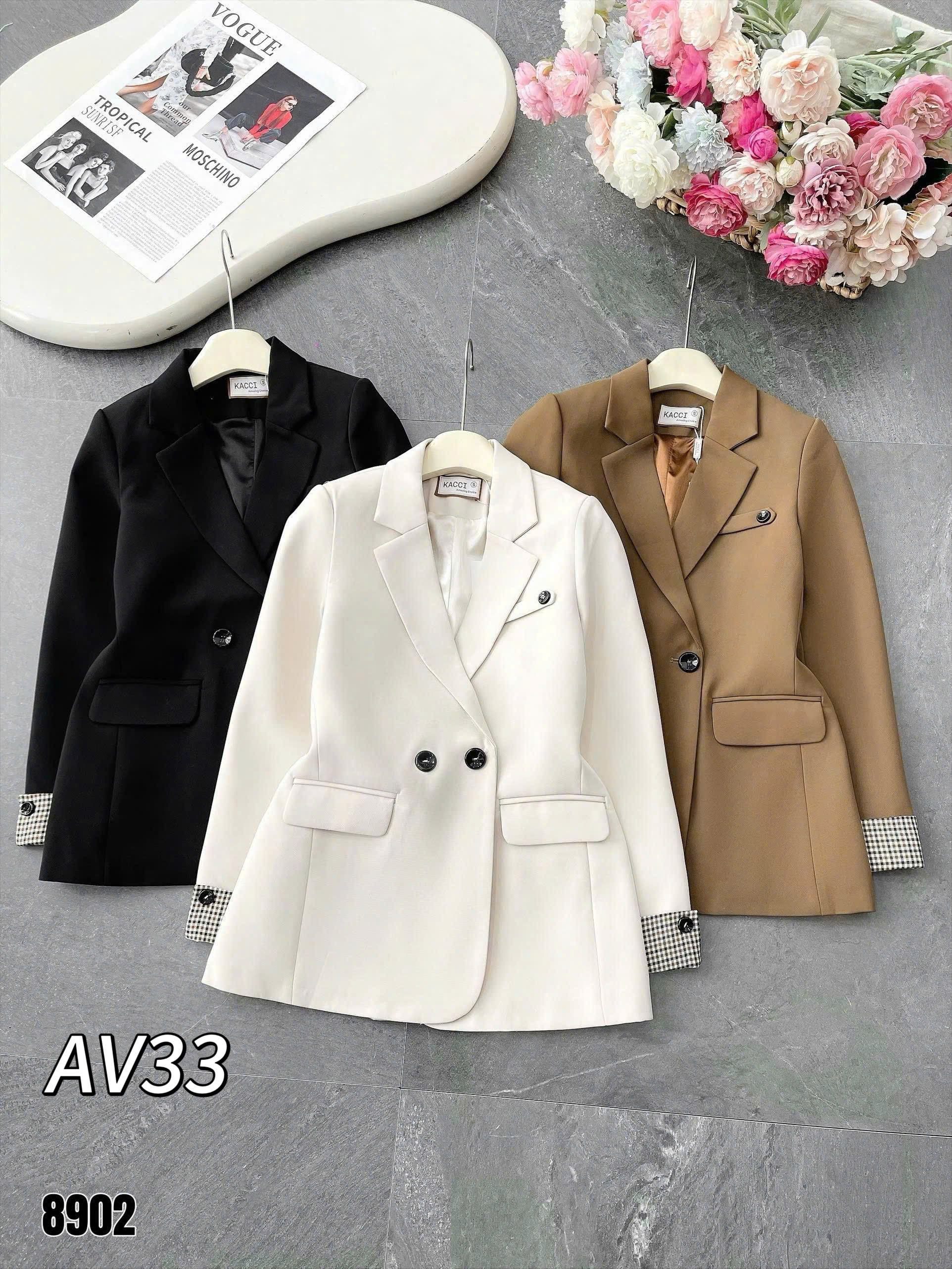 AV33 áo vest dài tay phối kẻ