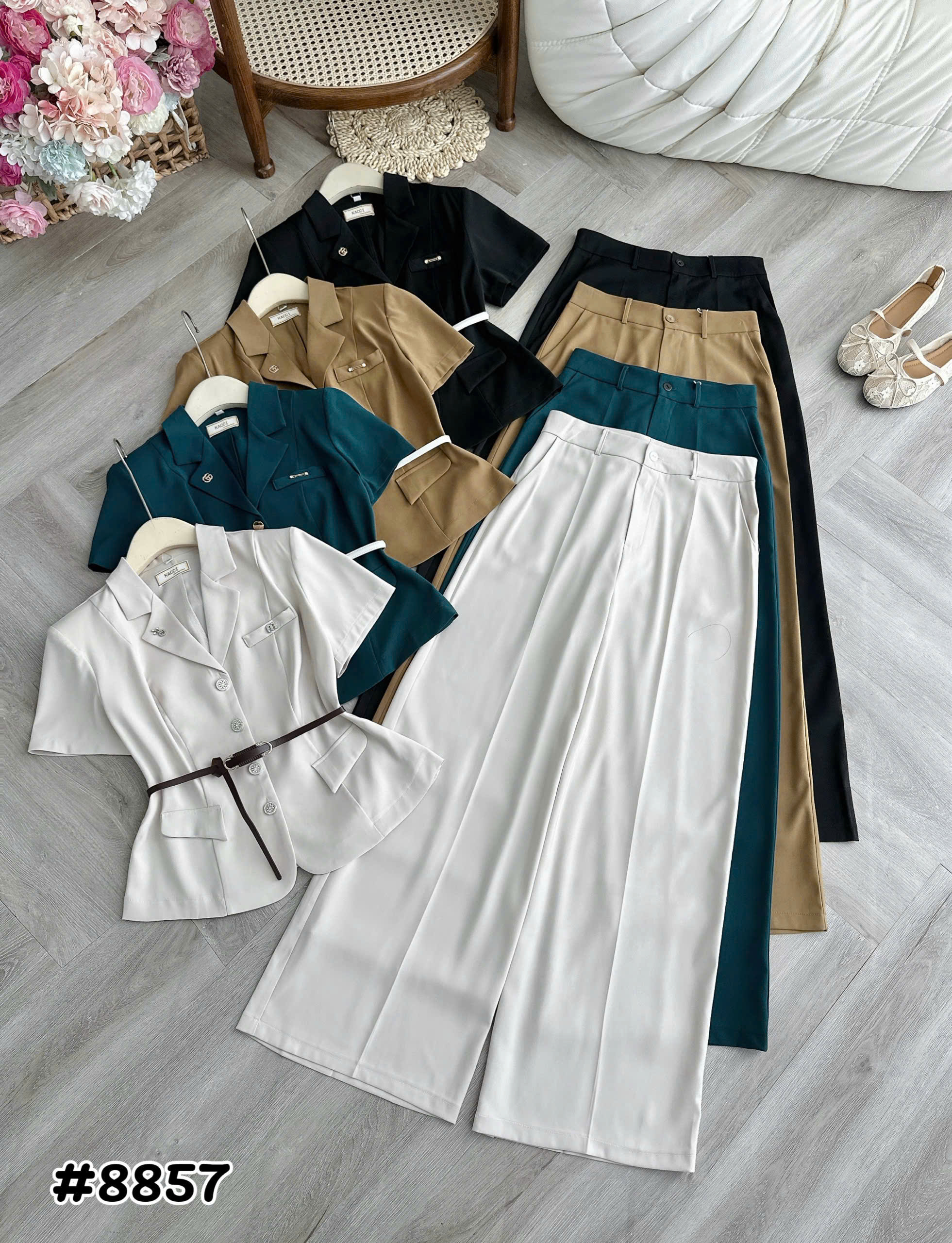 AV8857 Áo vest cúc hoa túi cơi