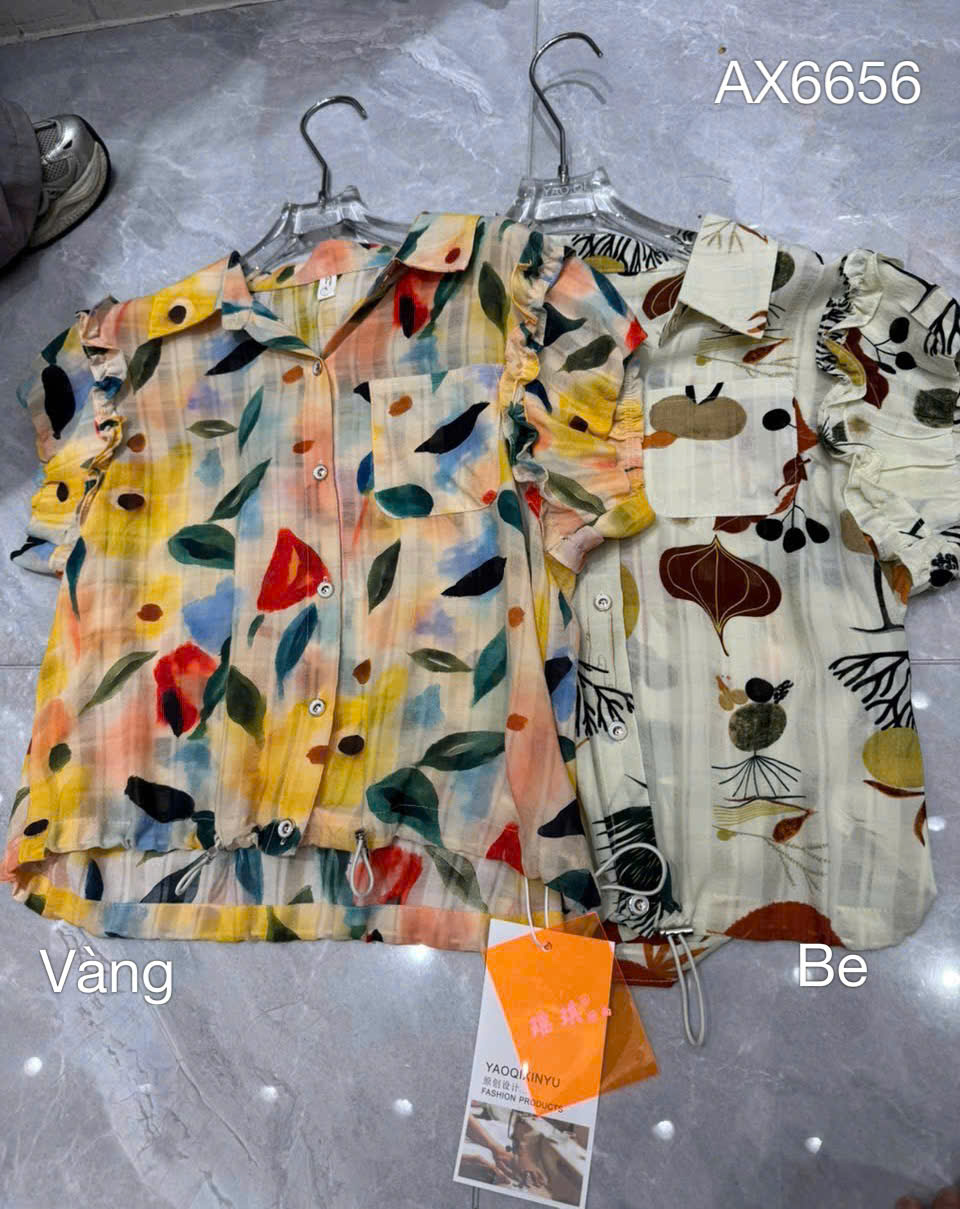 AX6656 áo tay nhún họa tiết