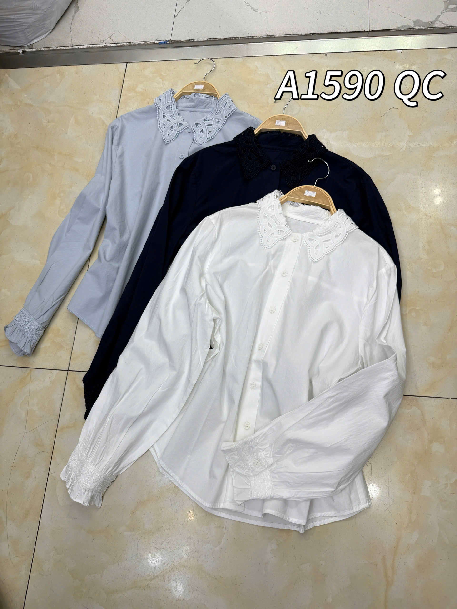 A1590 QC Áo sơ mi dài tay cổ cách điệu