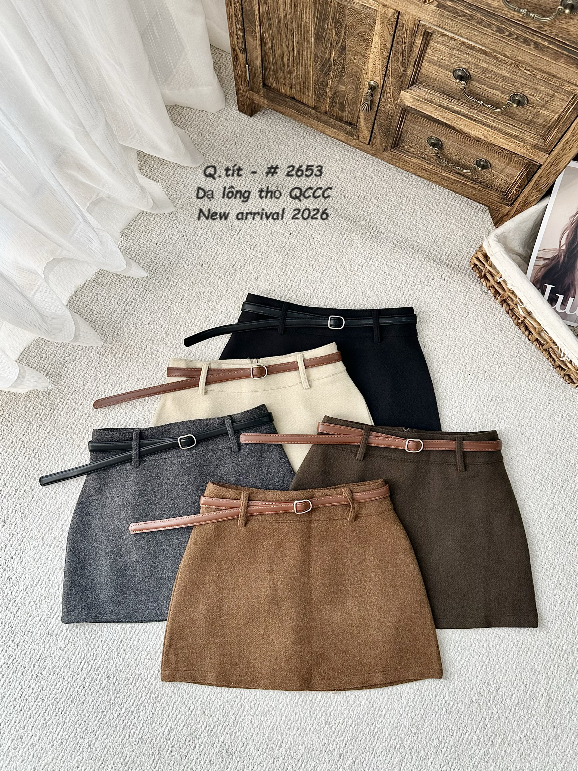 CV2653 Chân váy dạ lông thỏ