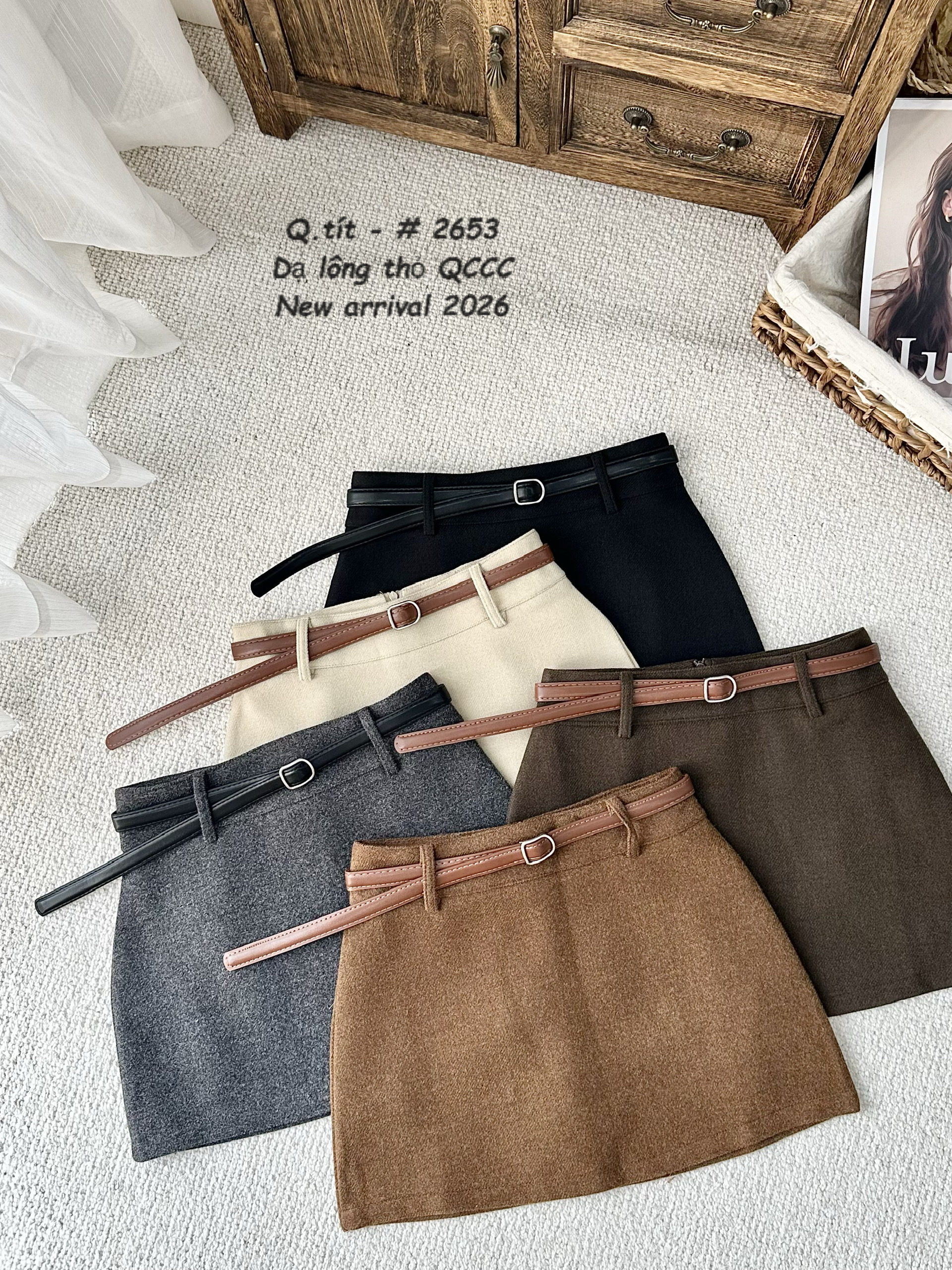 CV2653 Chân váy dạ lông thỏ