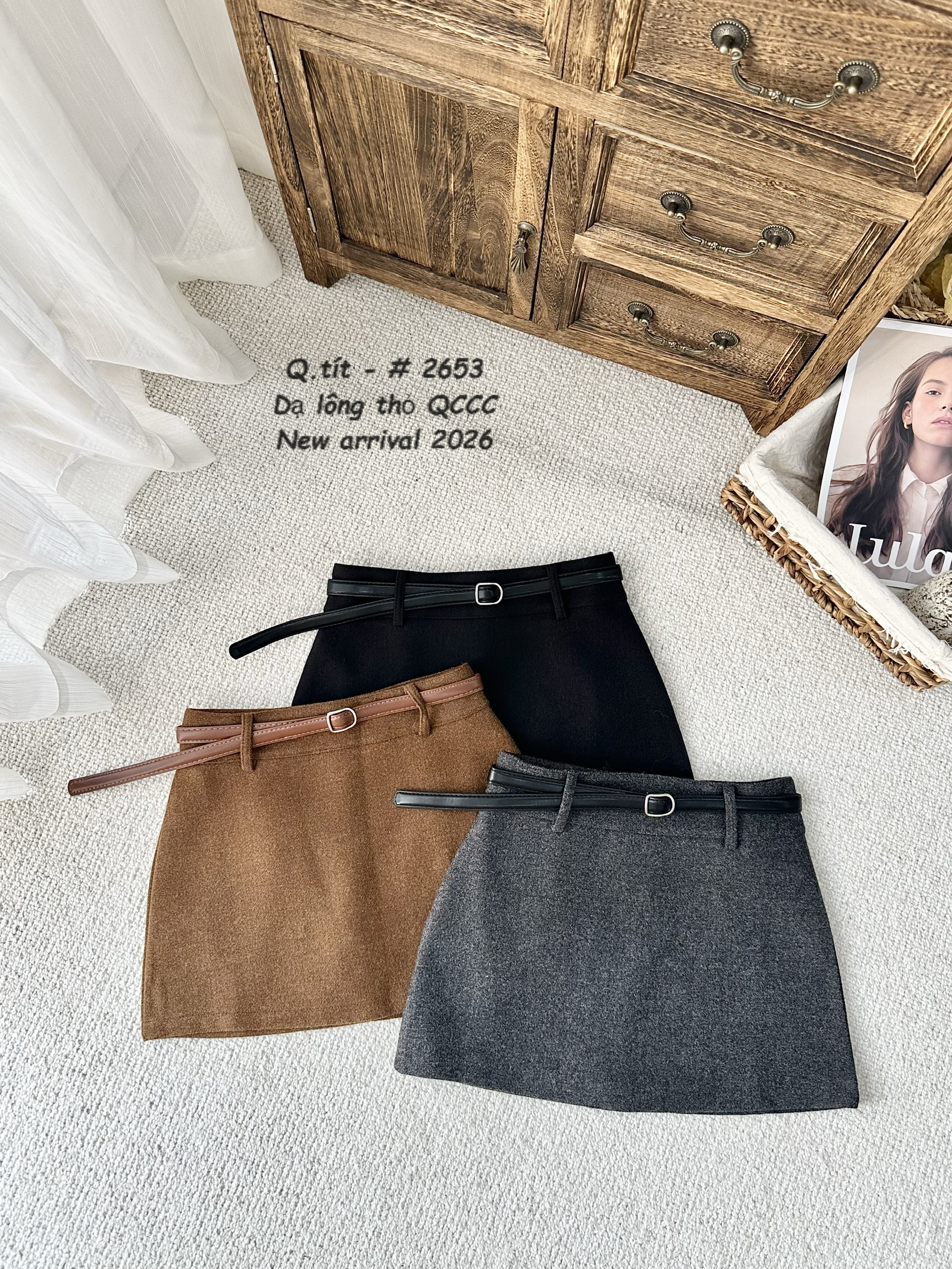 CV2653 Chân váy dạ lông thỏ