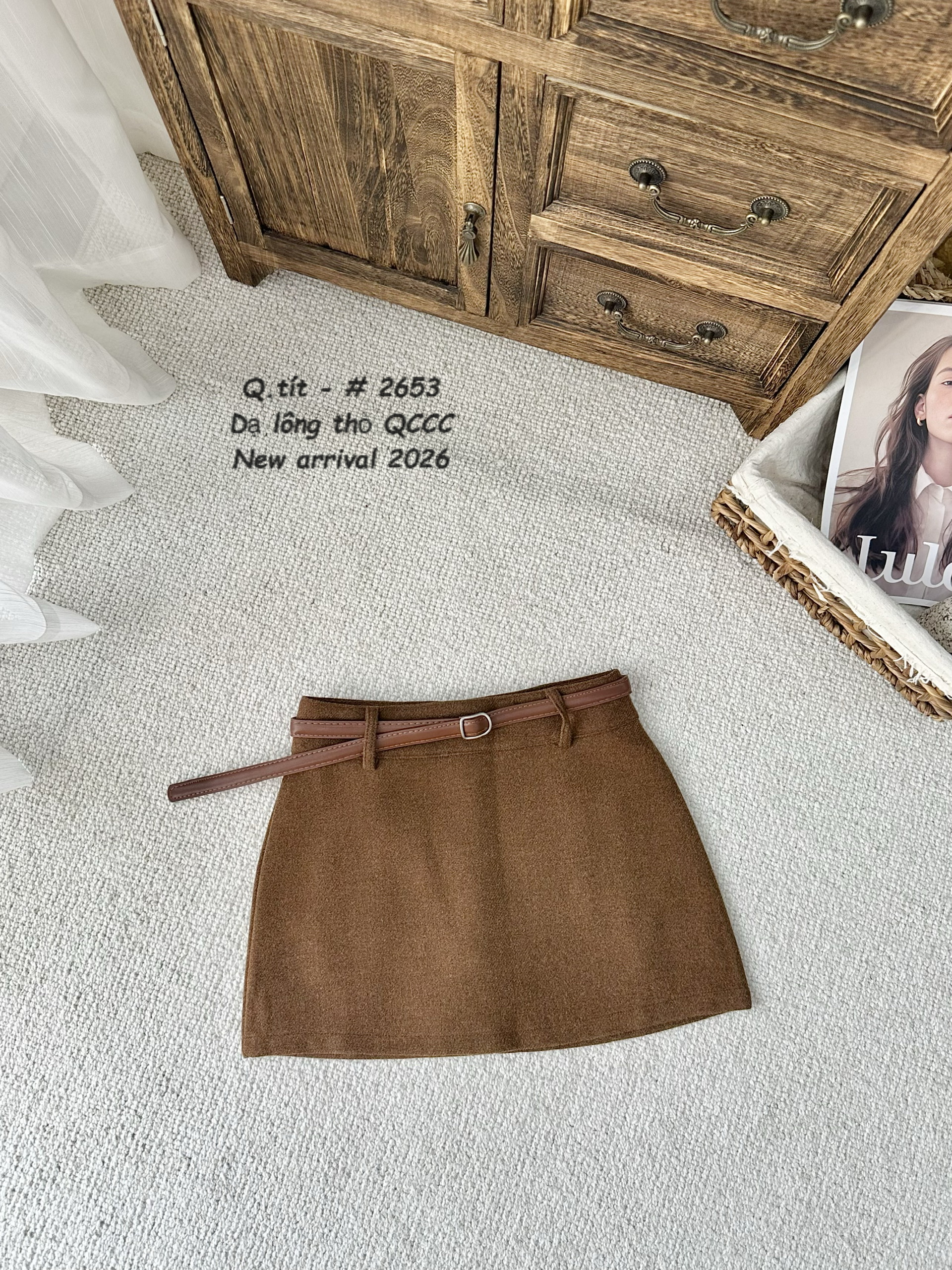 CV2653 Chân váy dạ lông thỏ