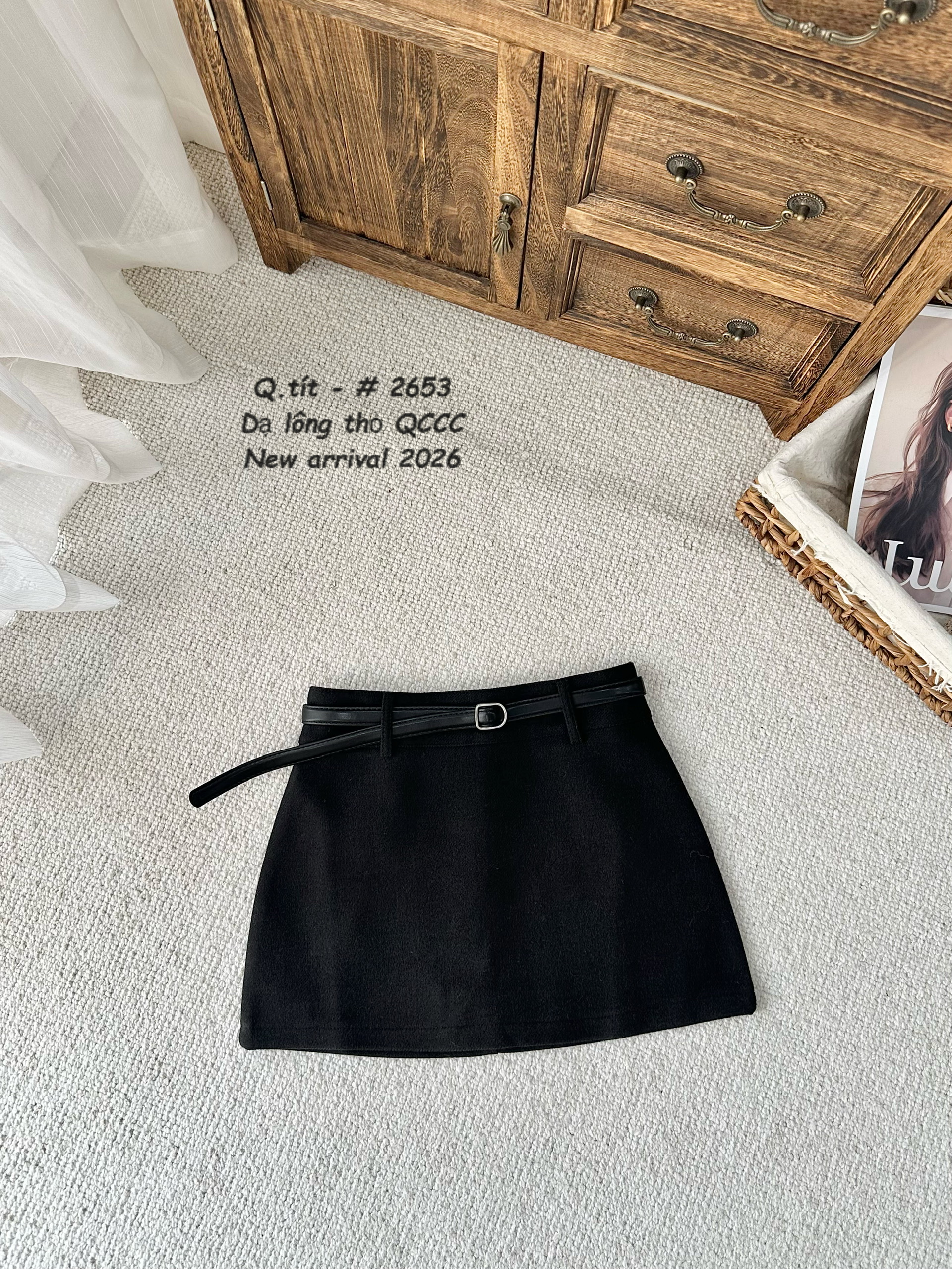 CV2653 Chân váy dạ lông thỏ