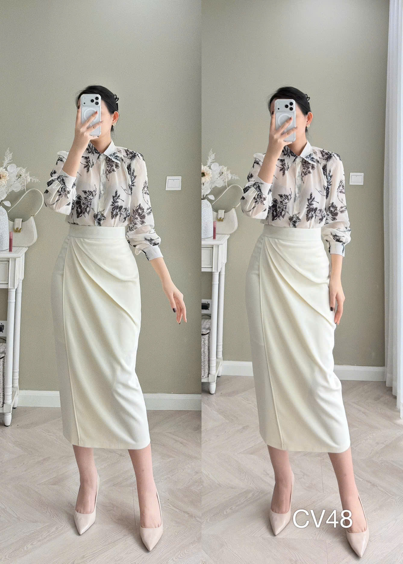 CV48 Chân váy xéo vạt