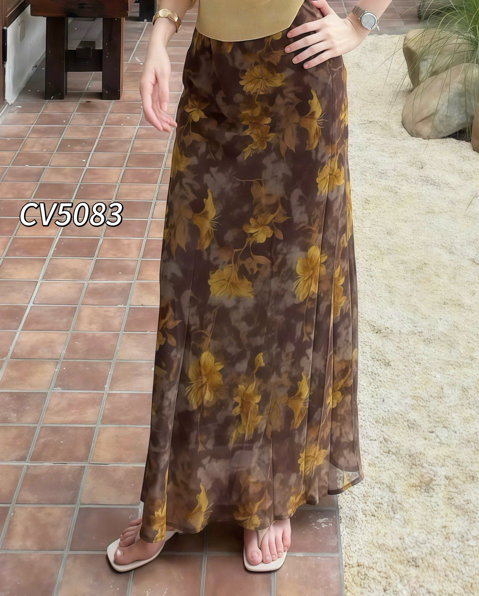 CV5083 Chân váy hoa lụa