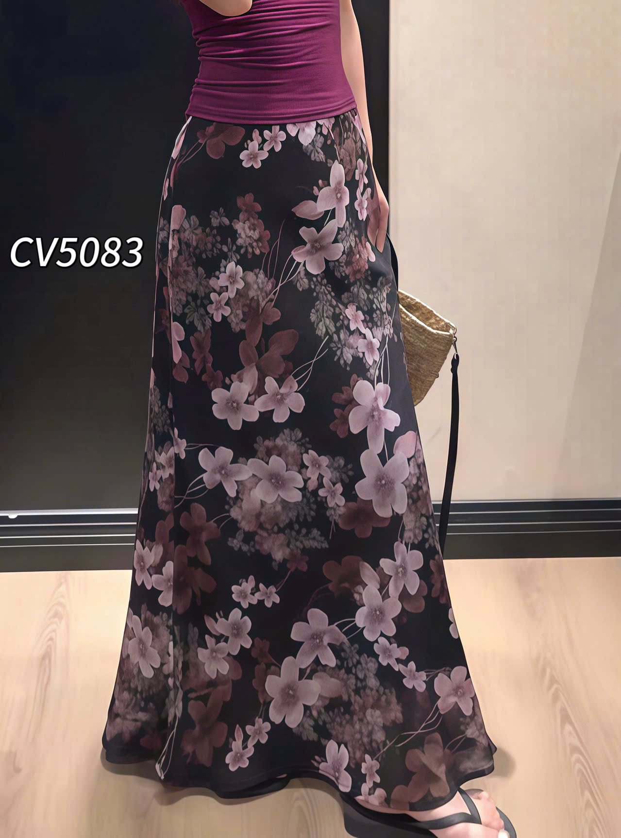 CV5083 Chân váy hoa lụa
