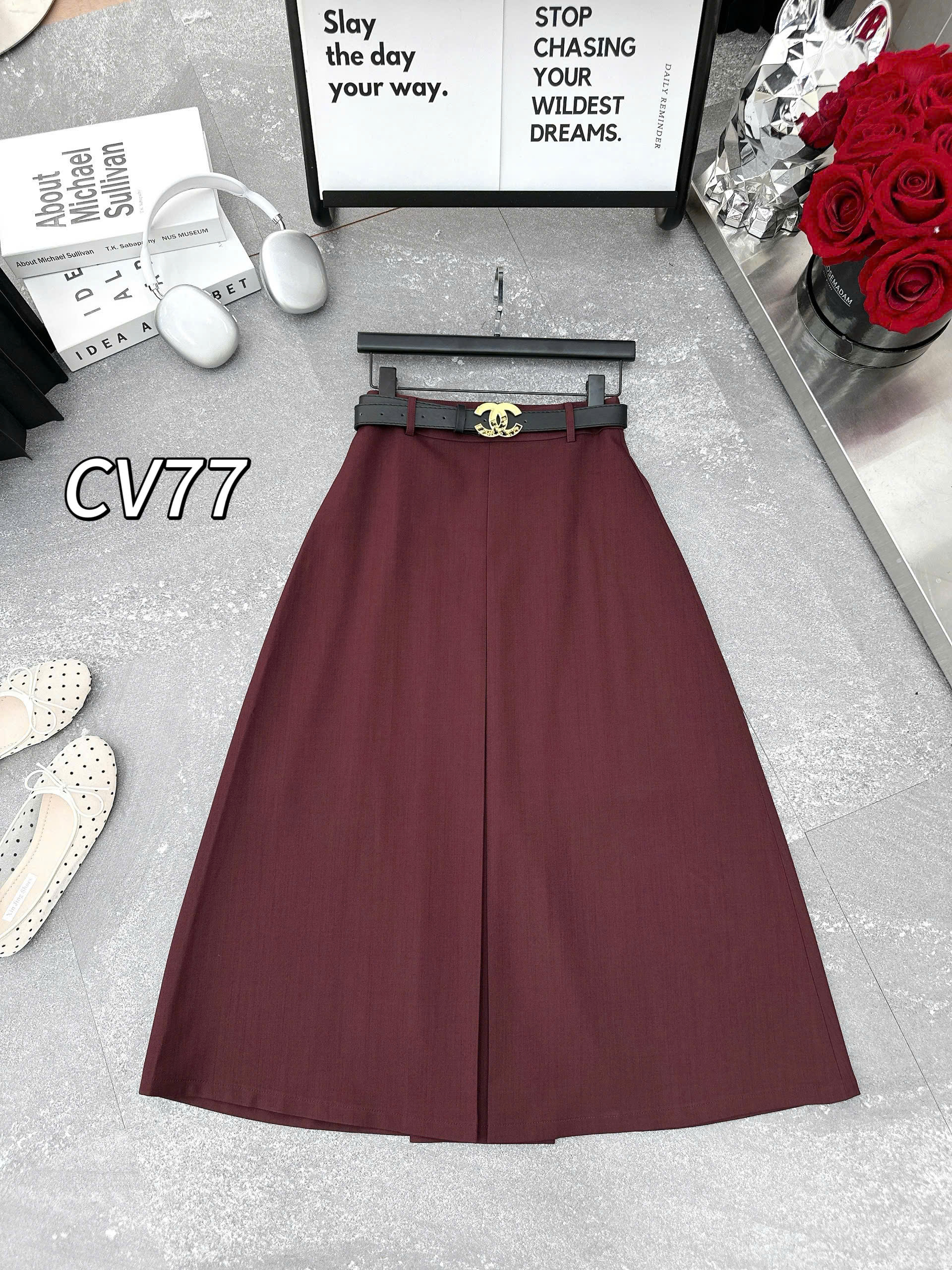 CV77 Chân váy xòe li giữa
