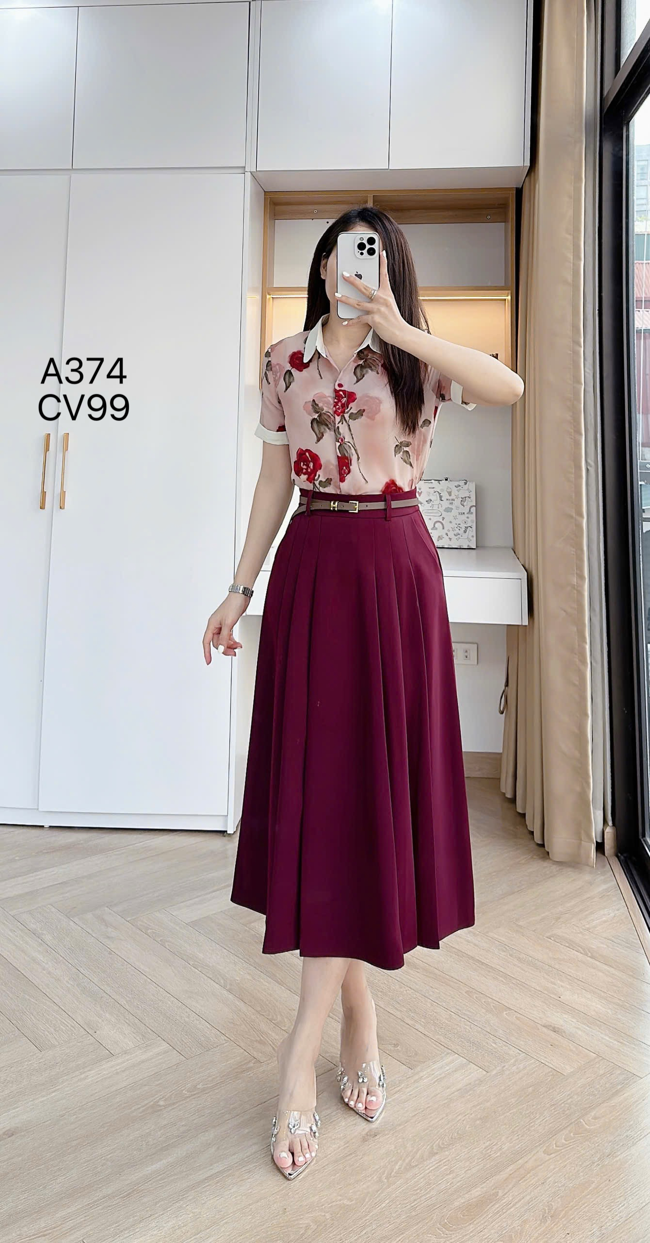 CV99 Chân váy xòe xếp ly dài 83cm