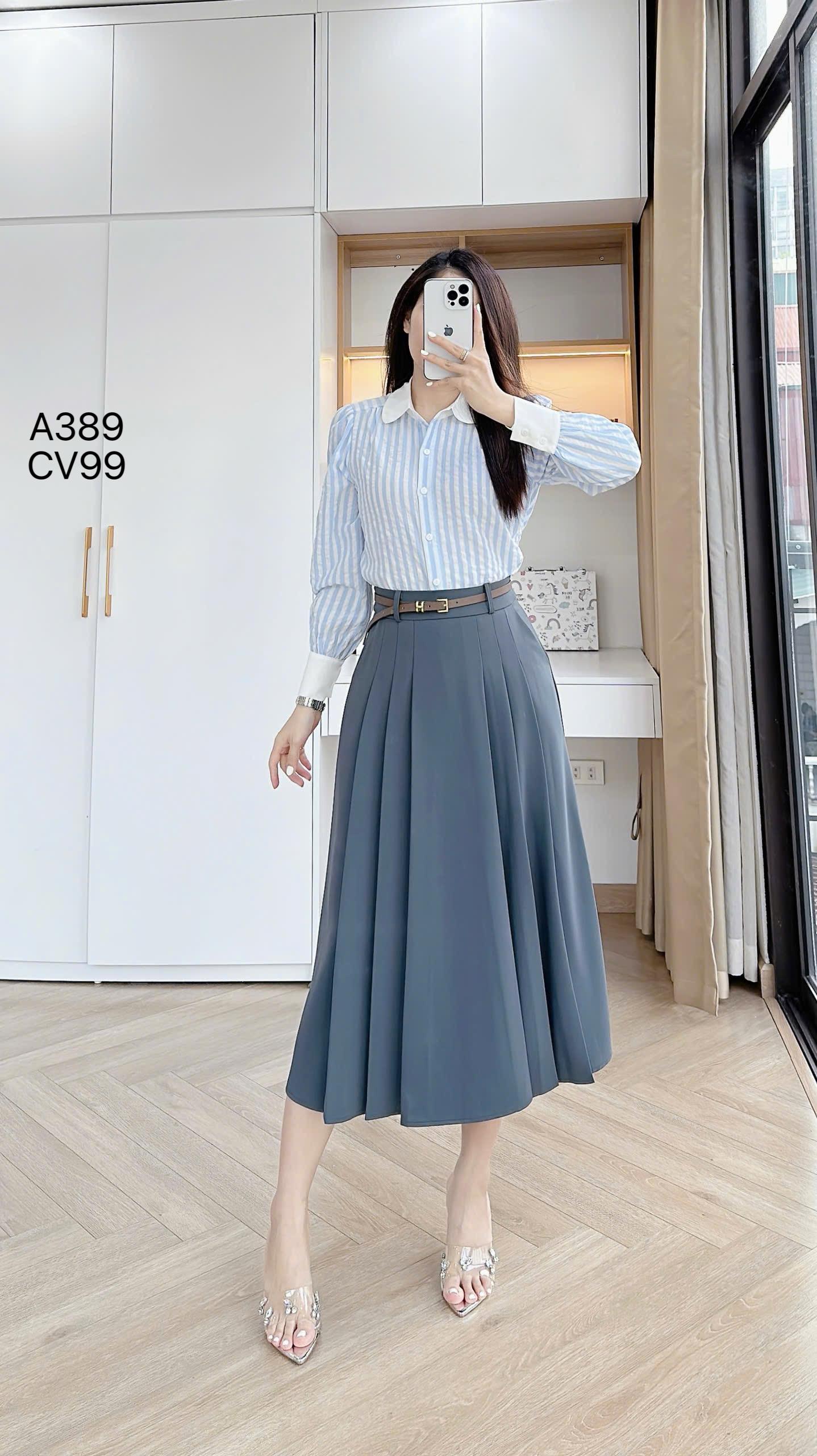 CV99 Chân váy xòe xếp ly dài 83cm