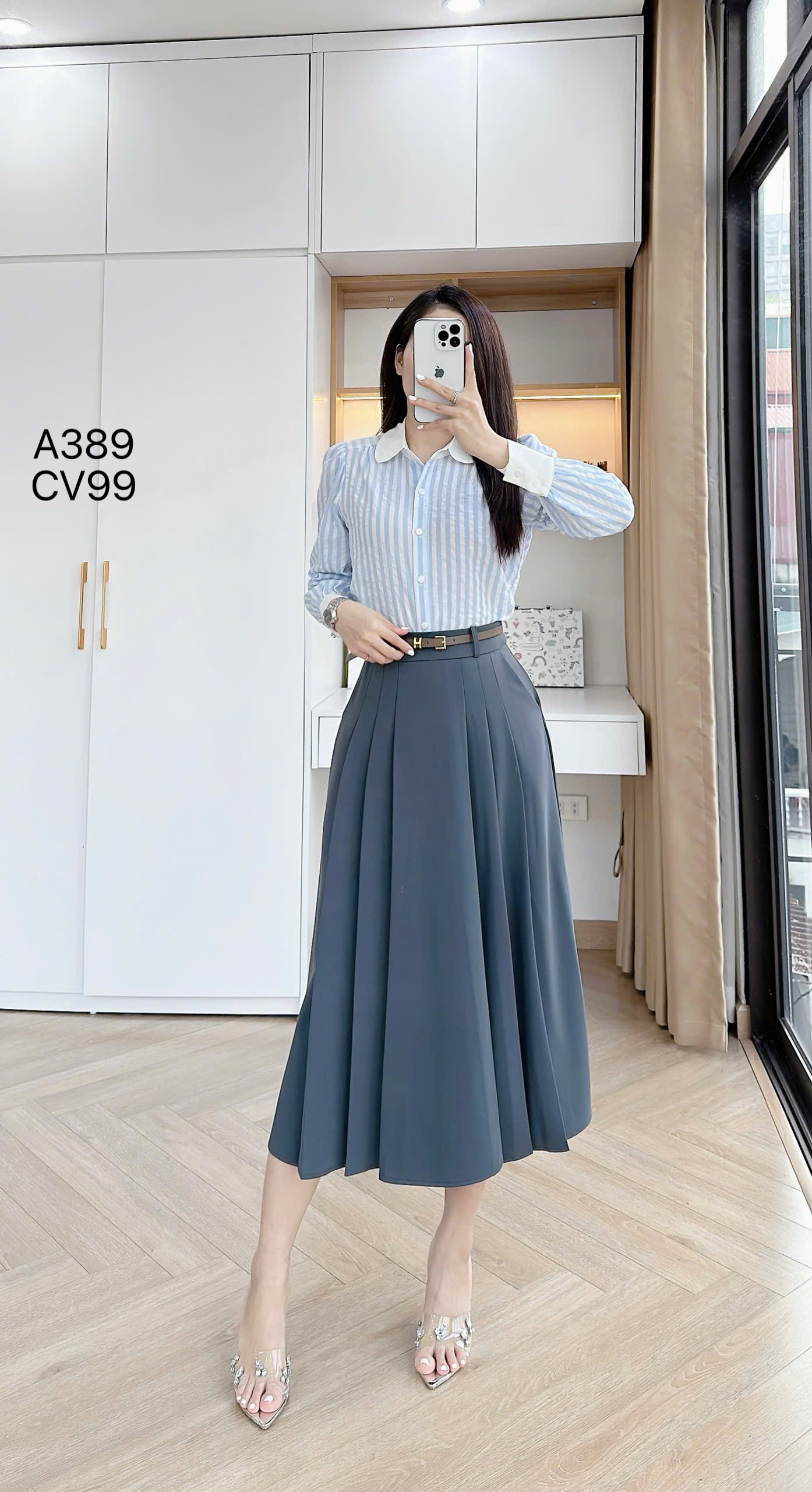 CV99 Chân váy xòe xếp ly dài 83cm