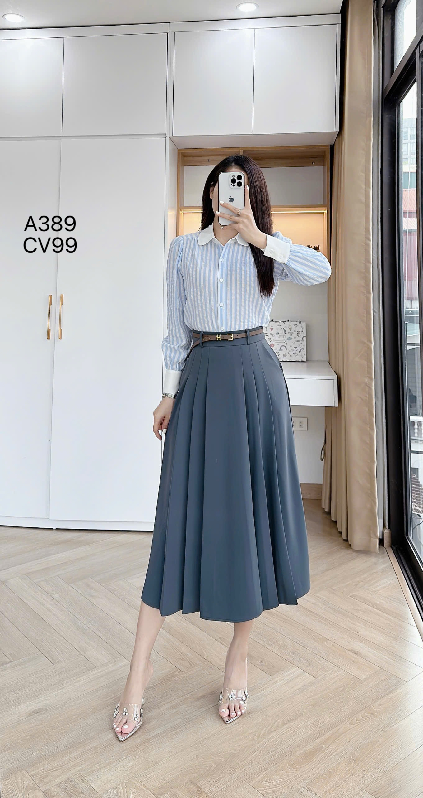 CV99 Chân váy xòe xếp ly dài 83cm