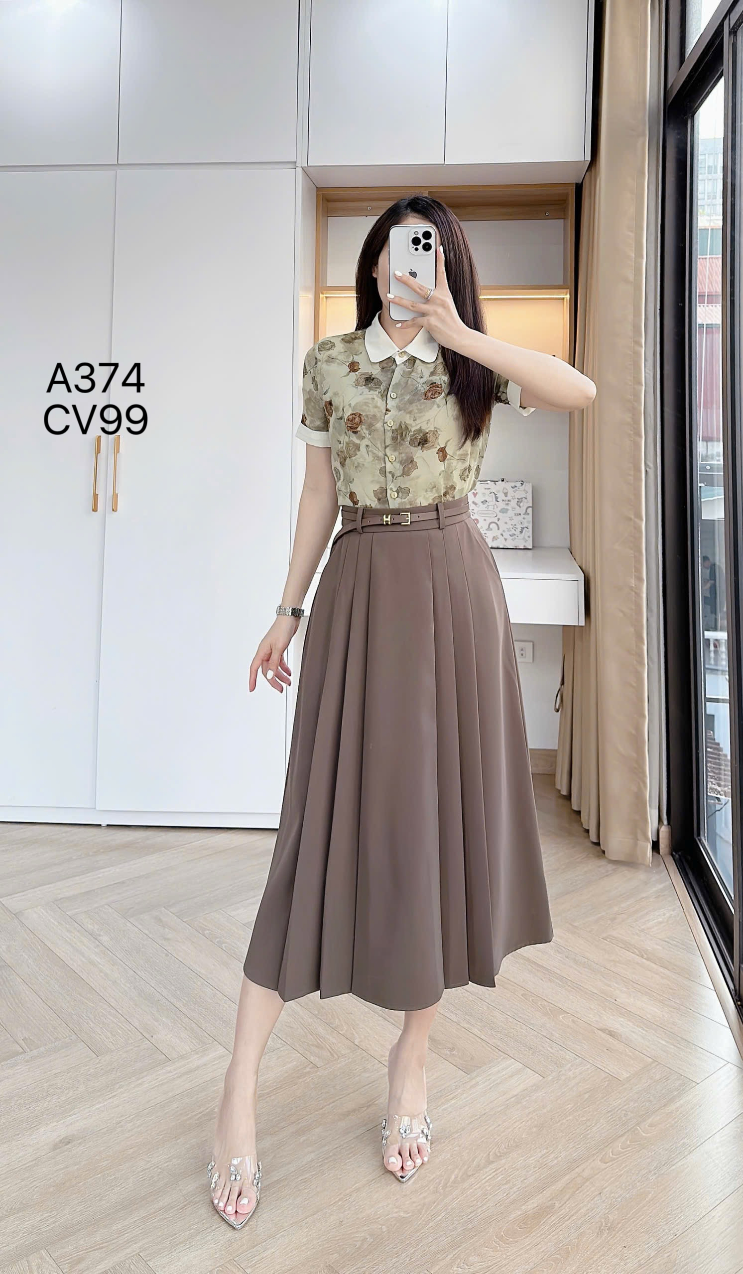 CV99 Chân váy xòe xếp ly dài 83cm