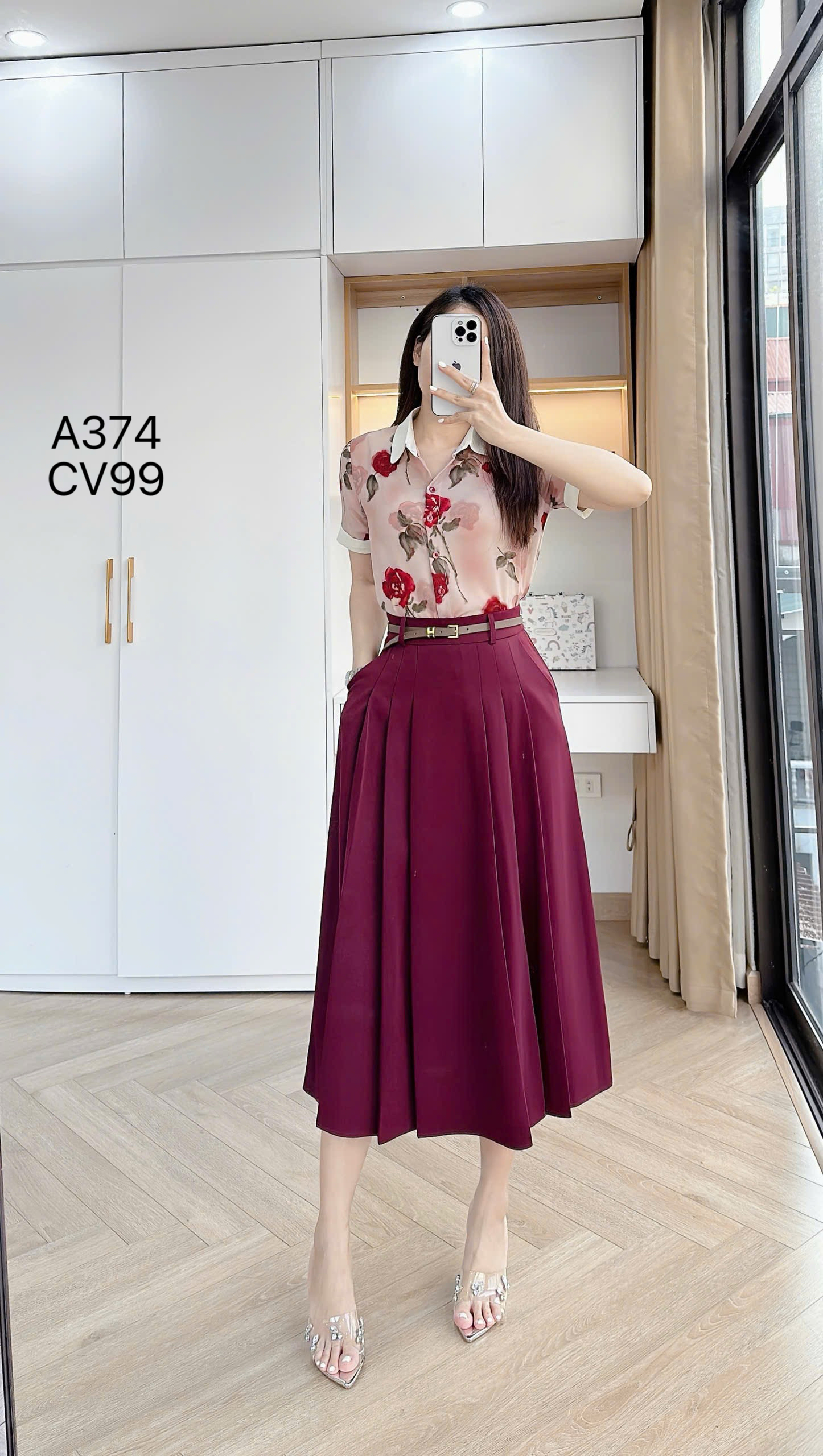 CV99 Chân váy xòe xếp ly dài 83cm