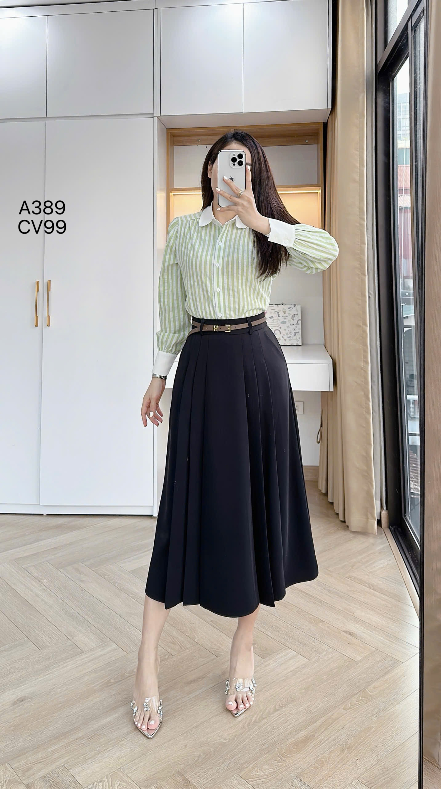 CV99 Chân váy xòe xếp ly dài 83cm