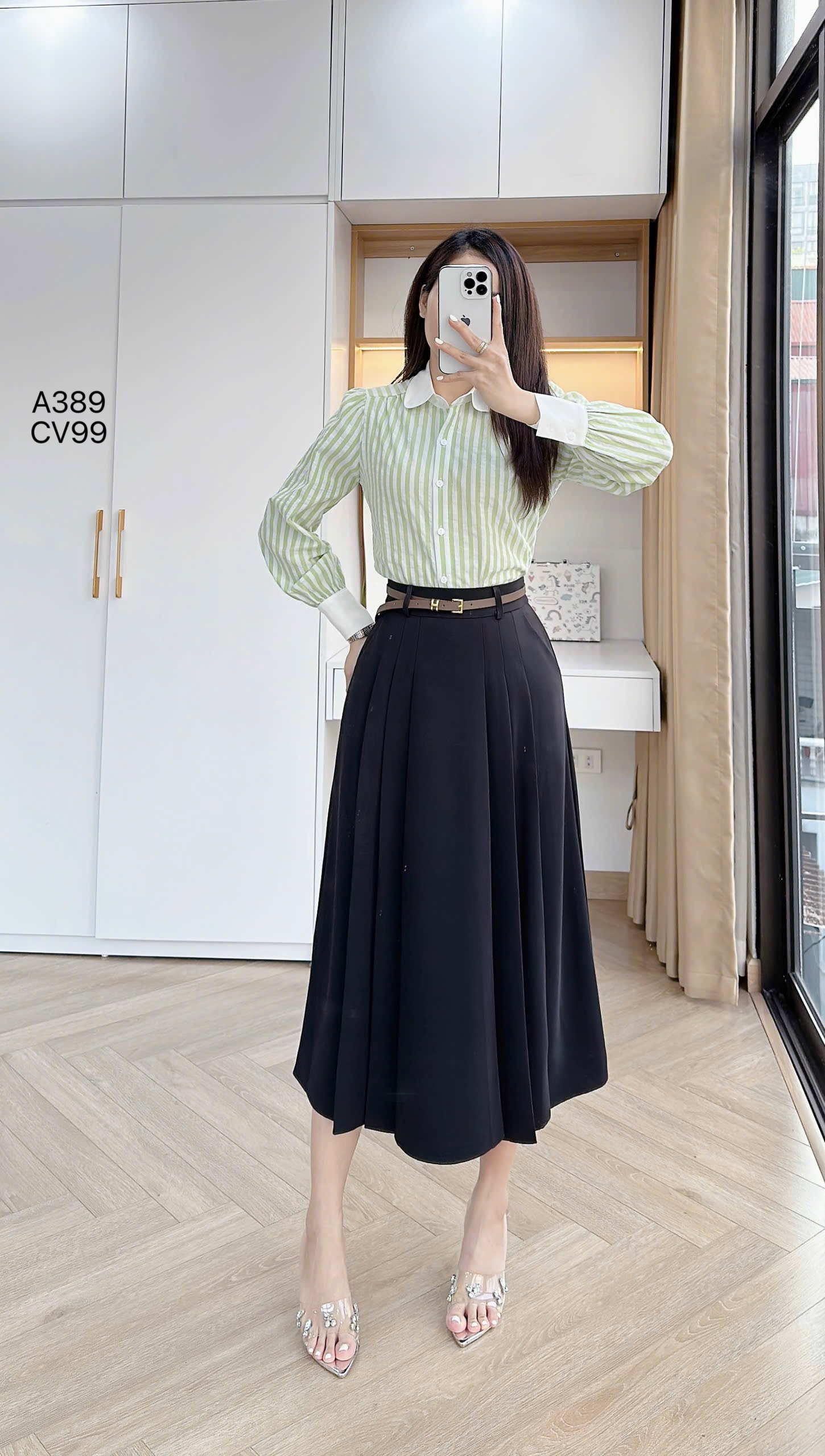CV99 Chân váy xòe xếp ly dài 83cm