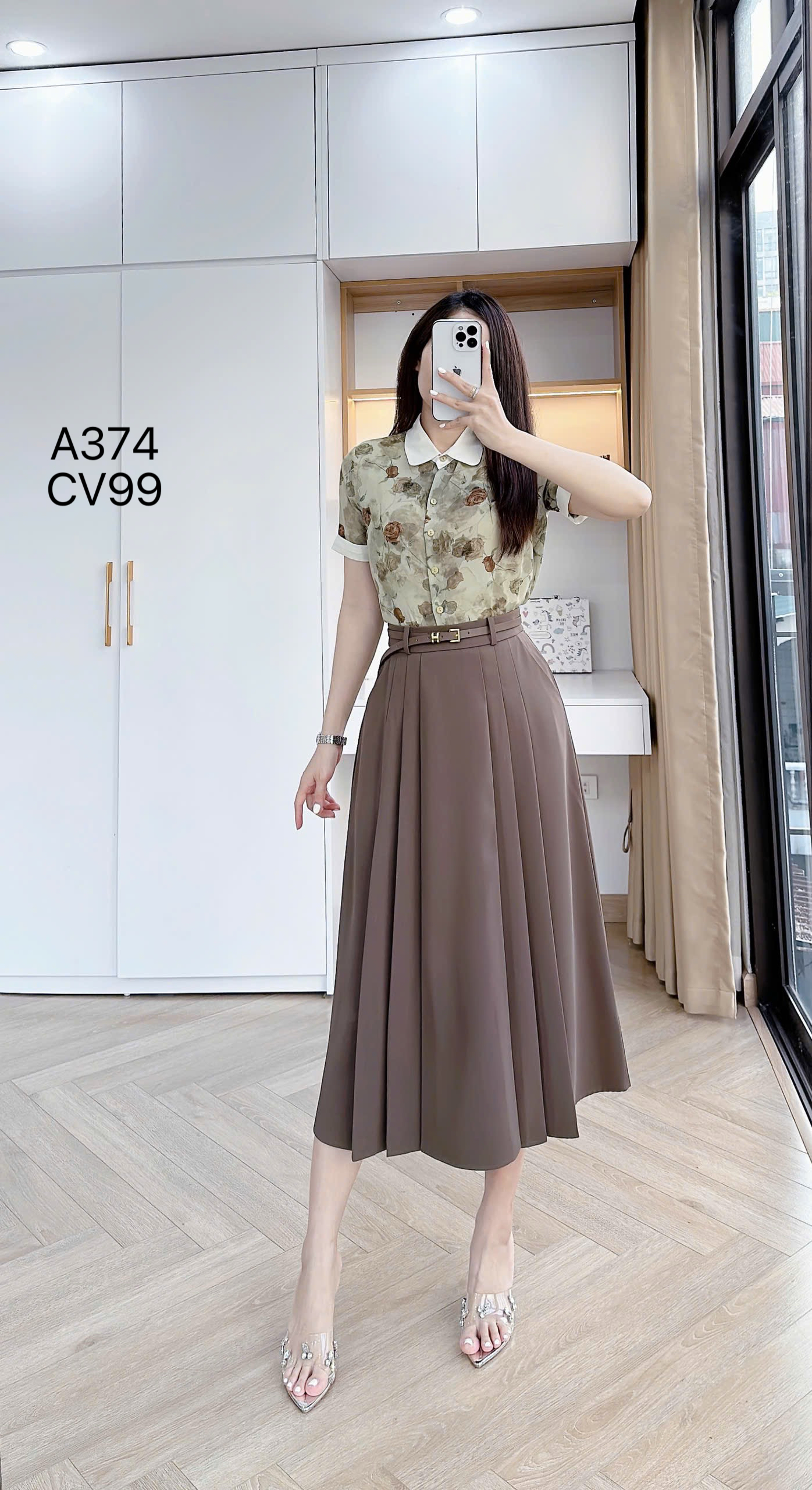 CV99 Chân váy xòe xếp ly dài 83cm