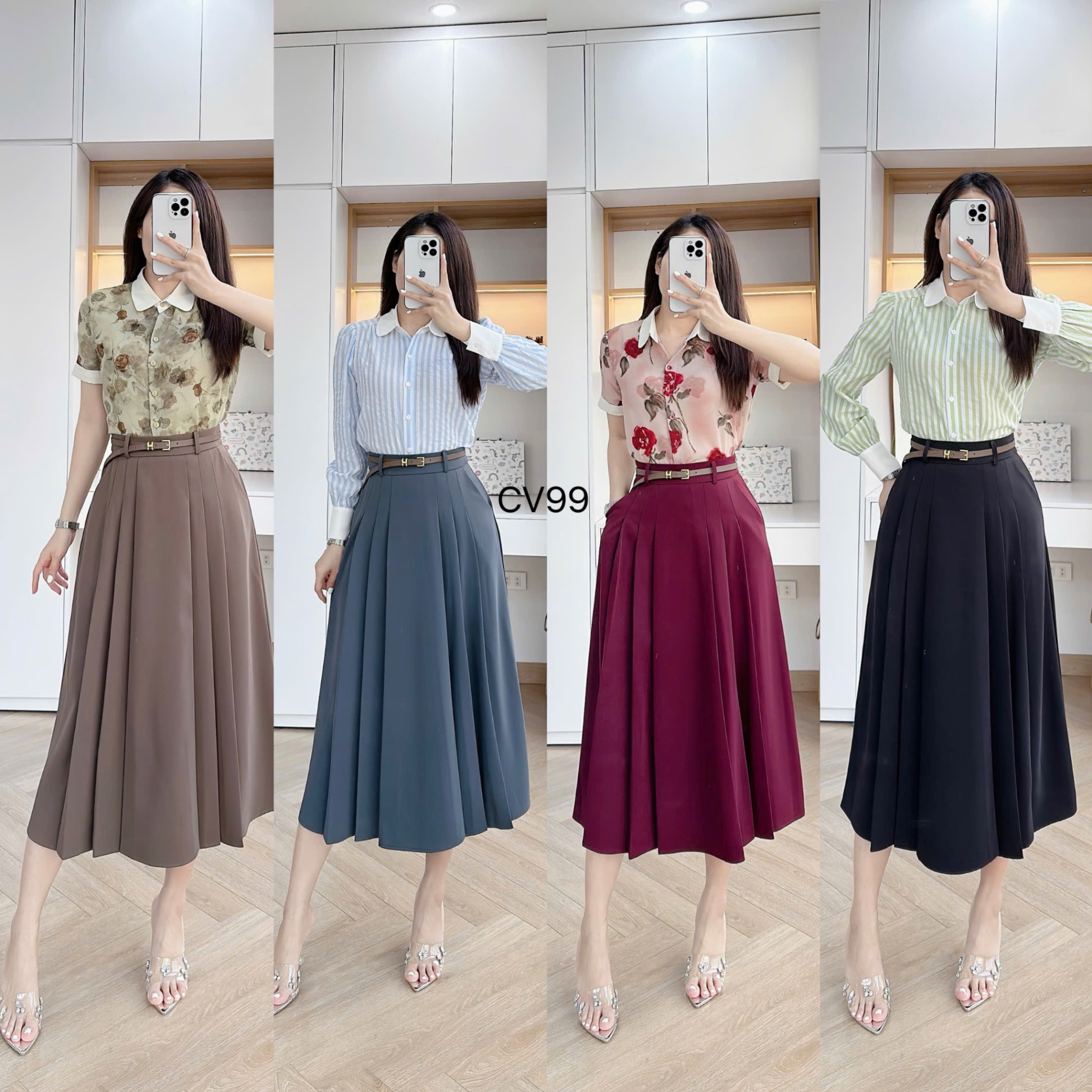 CV99 Chân váy xòe xếp ly dài 83cm