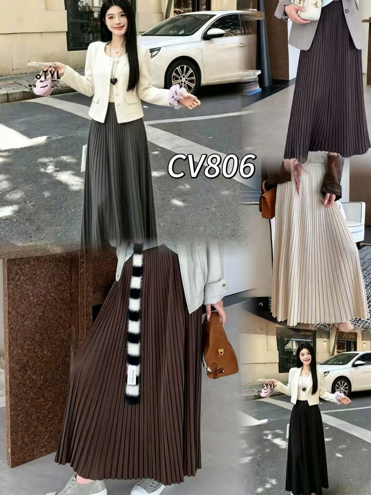 CV806 Chân váy lụa xếp ly freesize 85cm