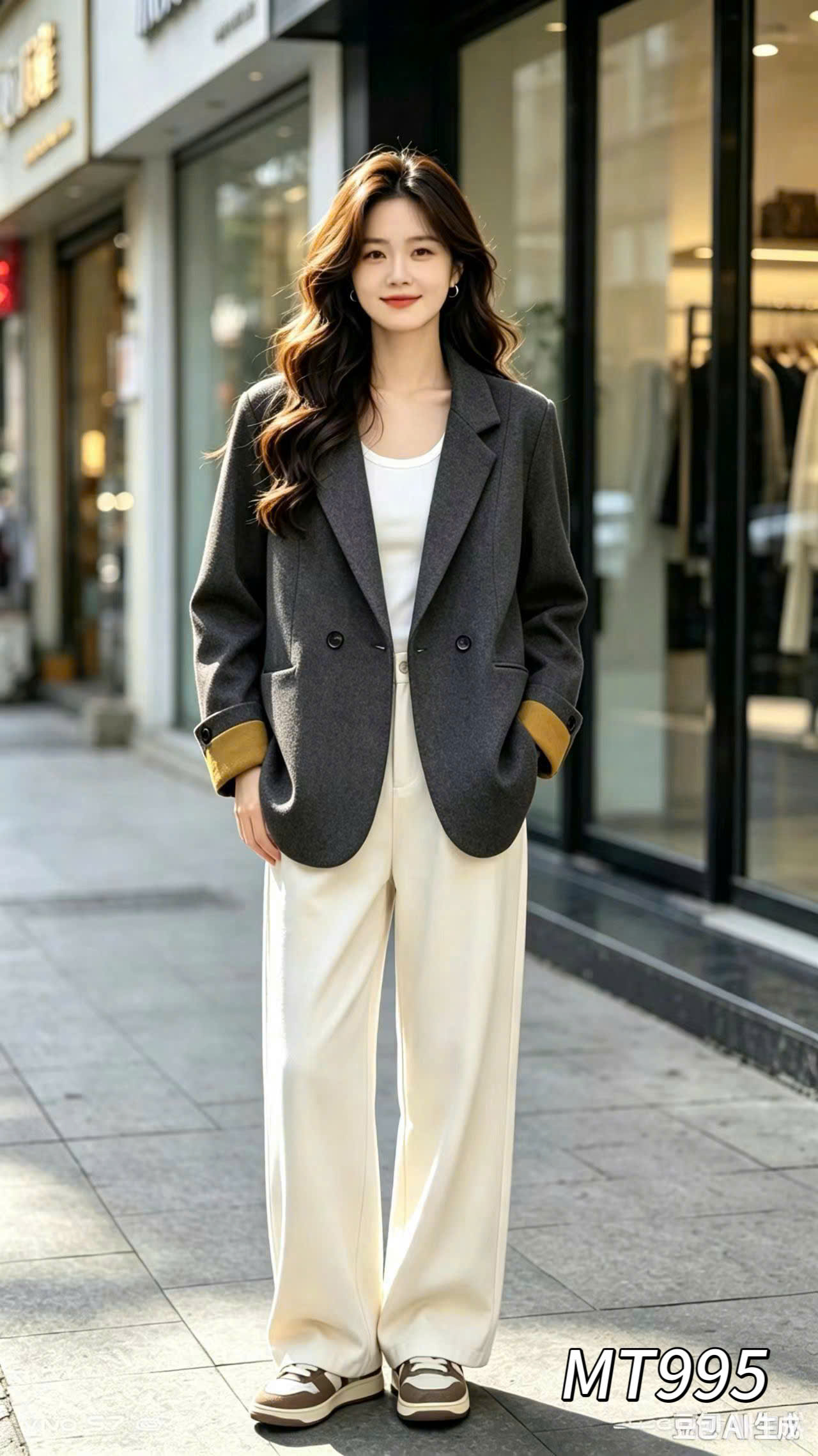 MT995 áo dạ cashmere tay sắn gấu