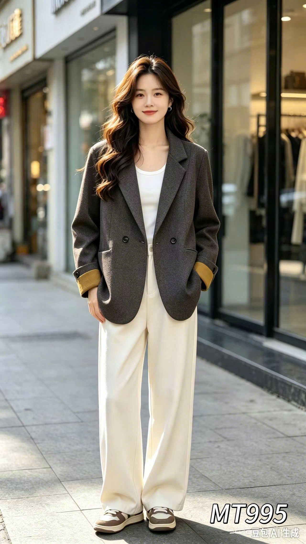 MT995 áo dạ cashmere tay sắn gấu
