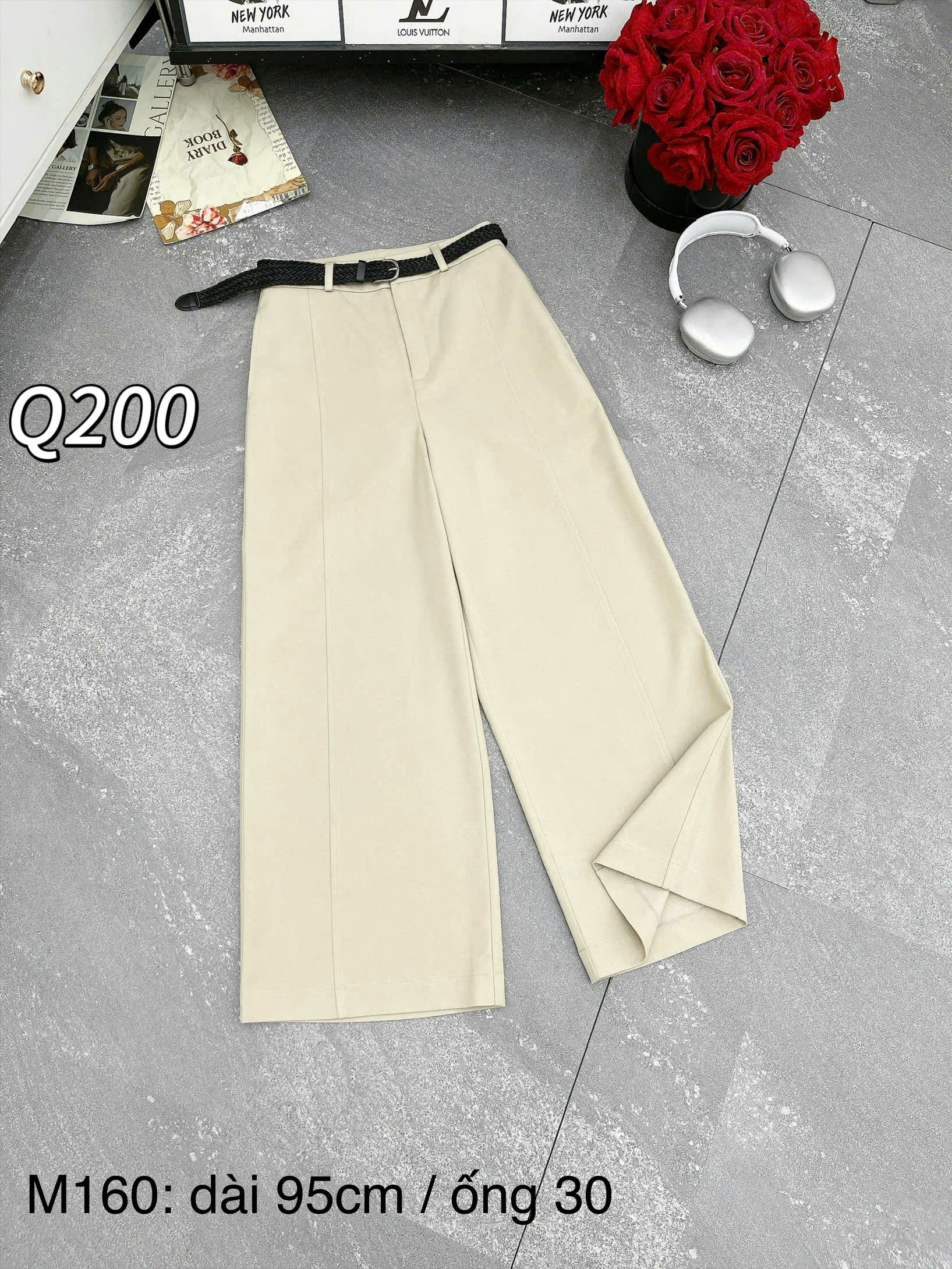 Q200 quần xuông vải xước gân giữa dài 95cm ống 30cm