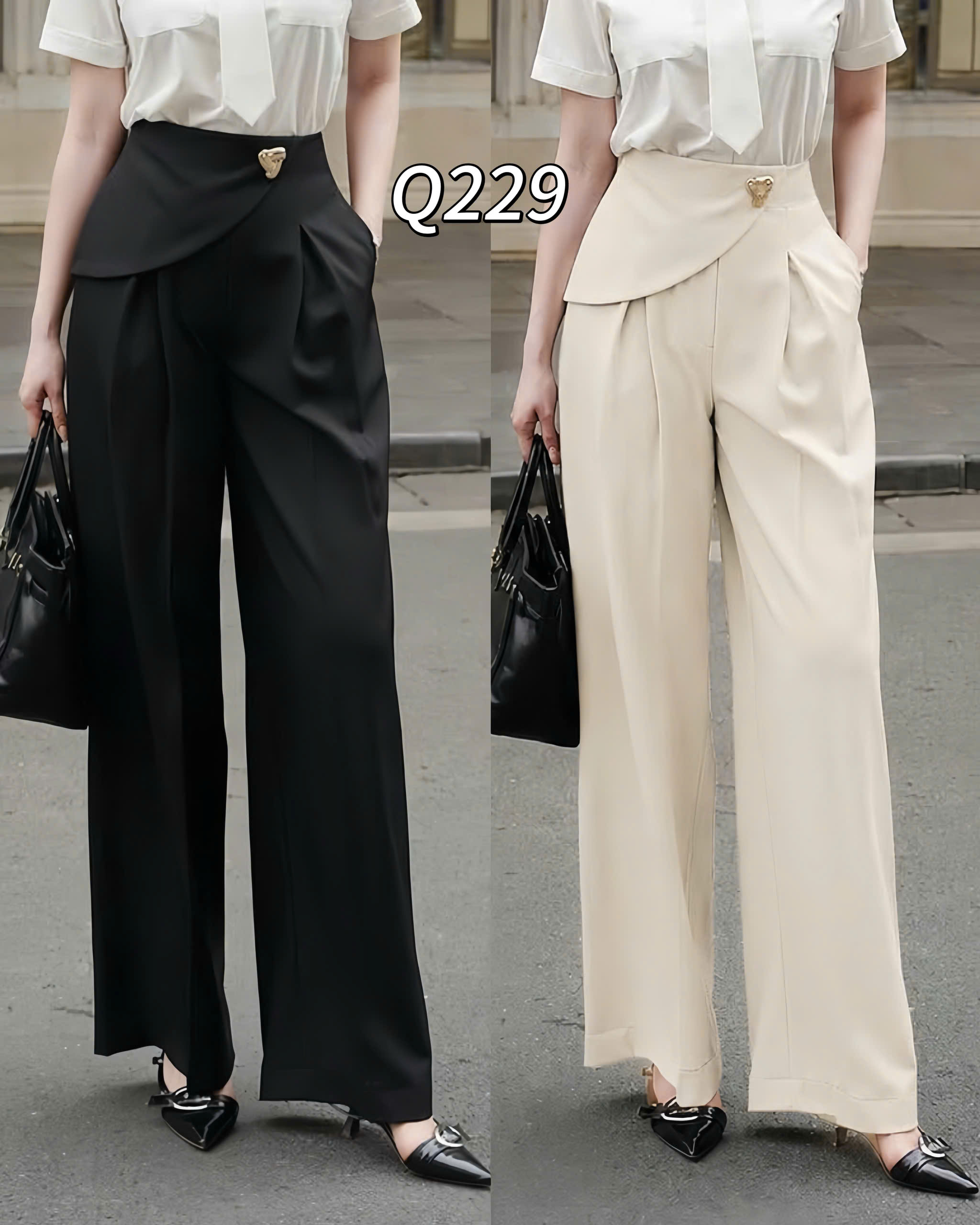 Q229 Quần xuông vạt chéo khuy vàng