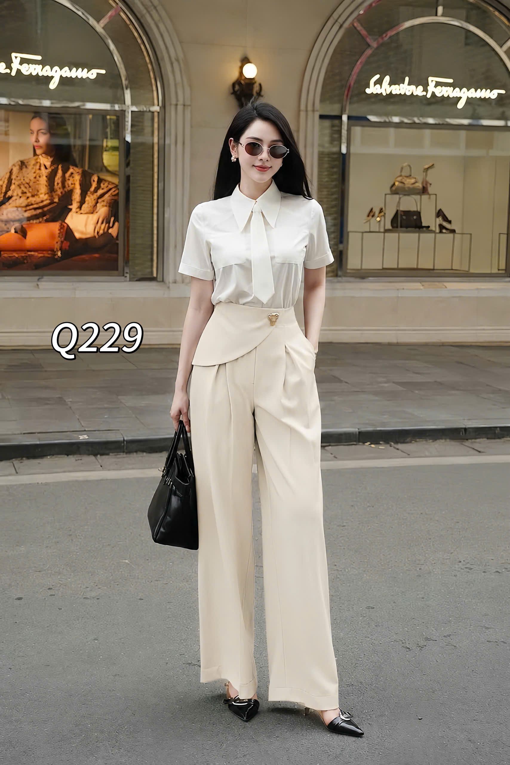 Q229 Quần xuông vạt chéo khuy vàng
