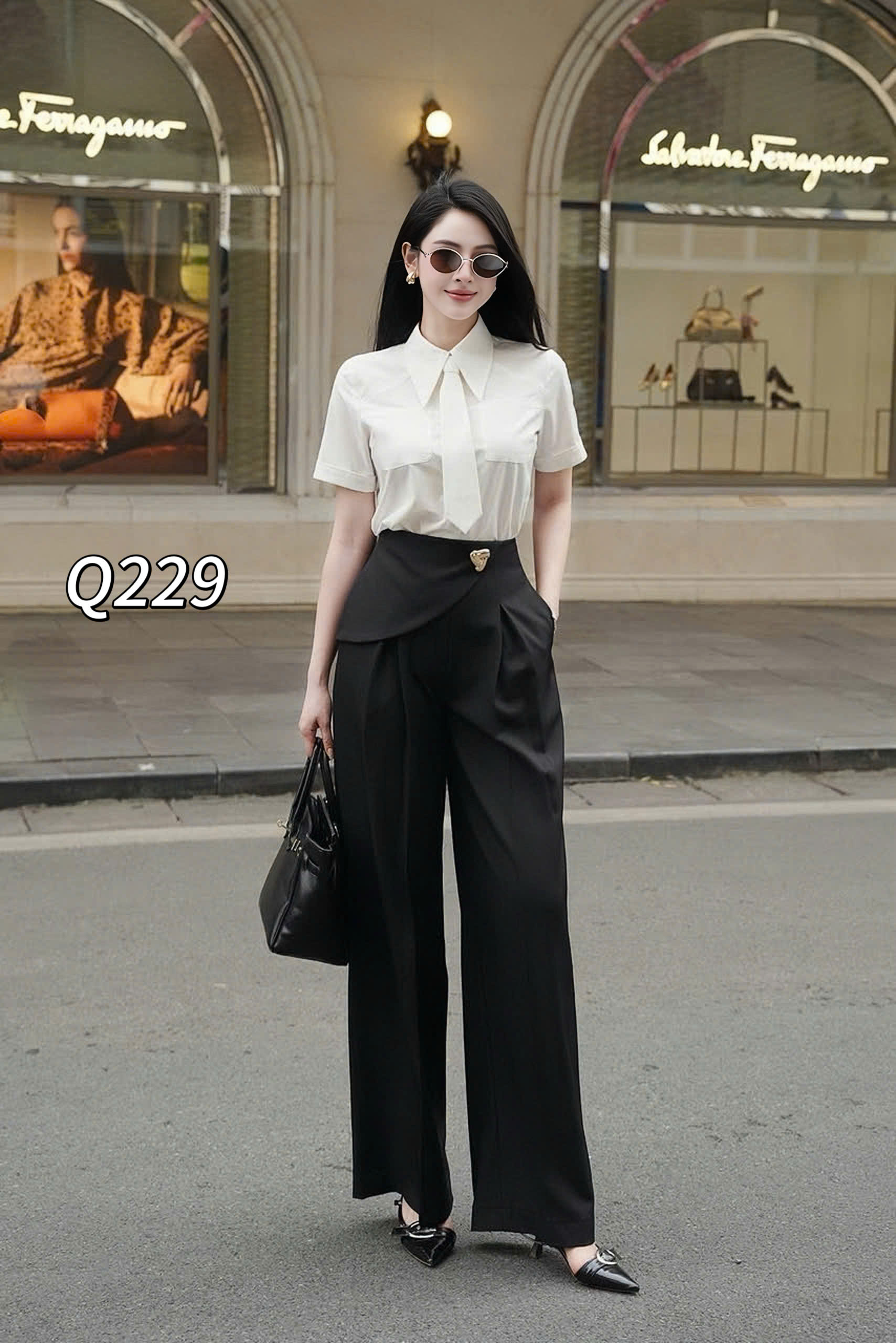 Q229 Quần xuông vạt chéo khuy vàng