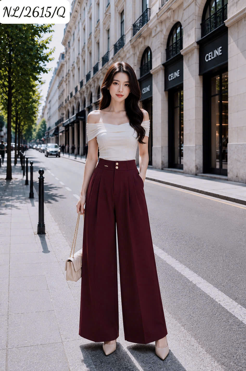 Q2615 Quần xuông ly cúc vàng dài 102cm