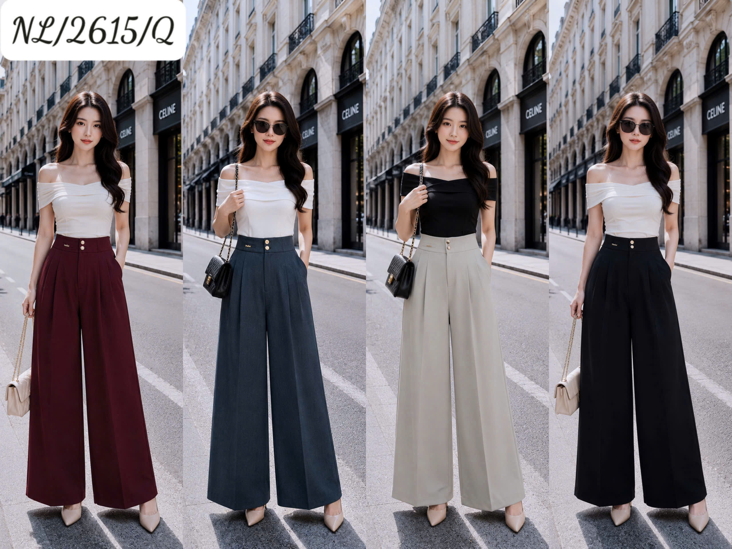 Q2615 Quần xuông ly cúc vàng dài 102cm