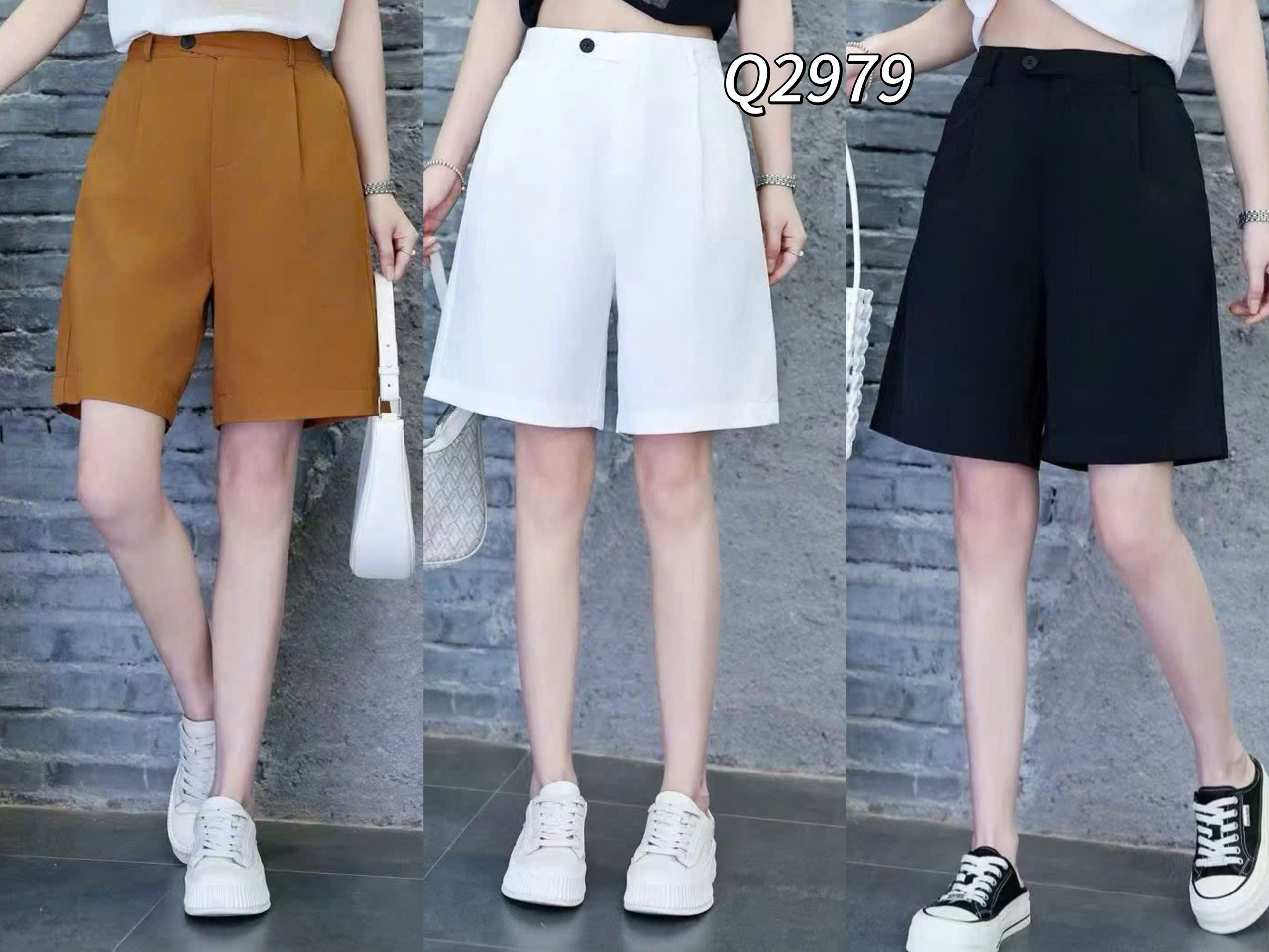 Q2979 Quần ngố cúc lệch