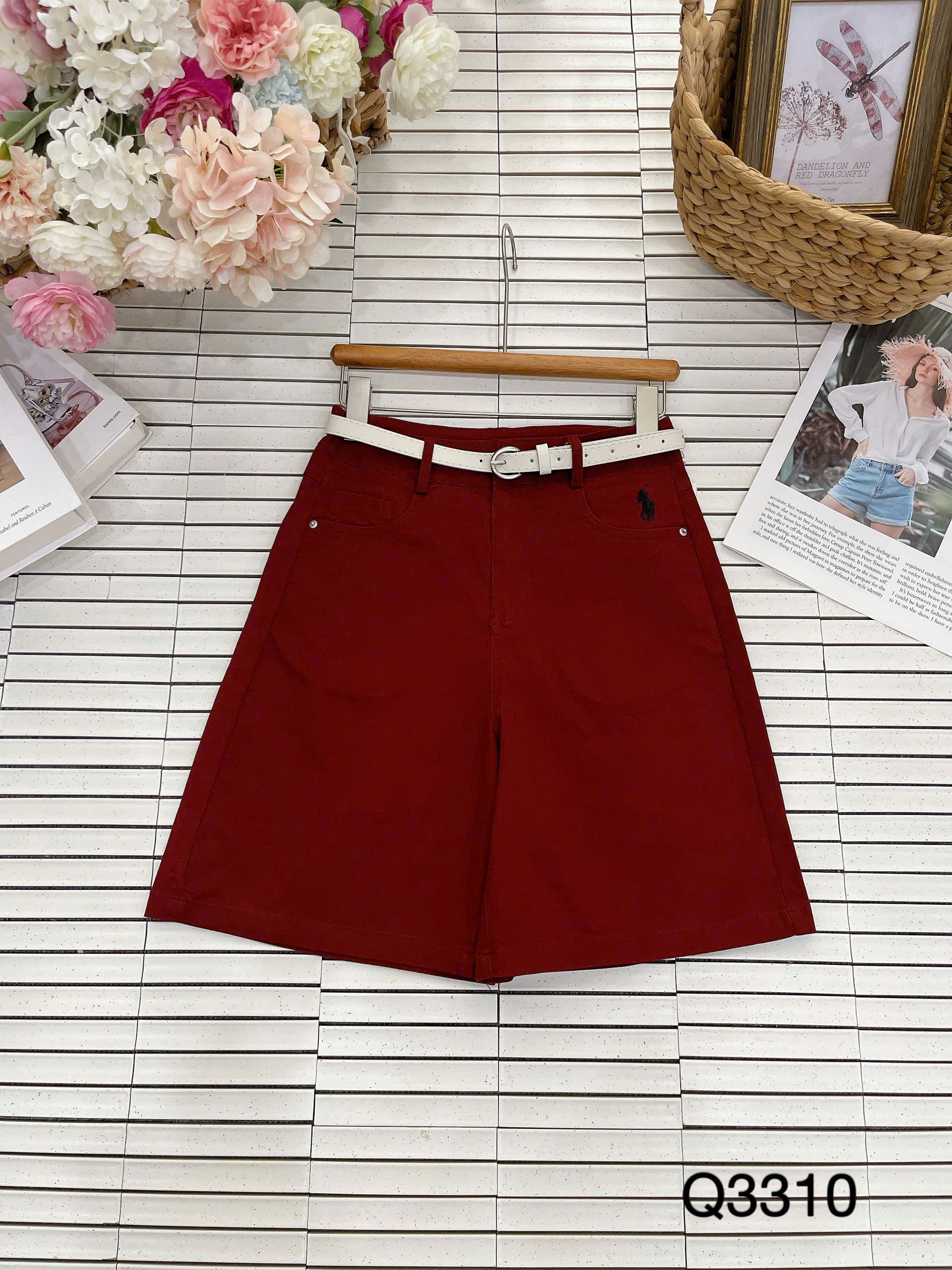 Q3310 Quần lửng thêu túi ngựa