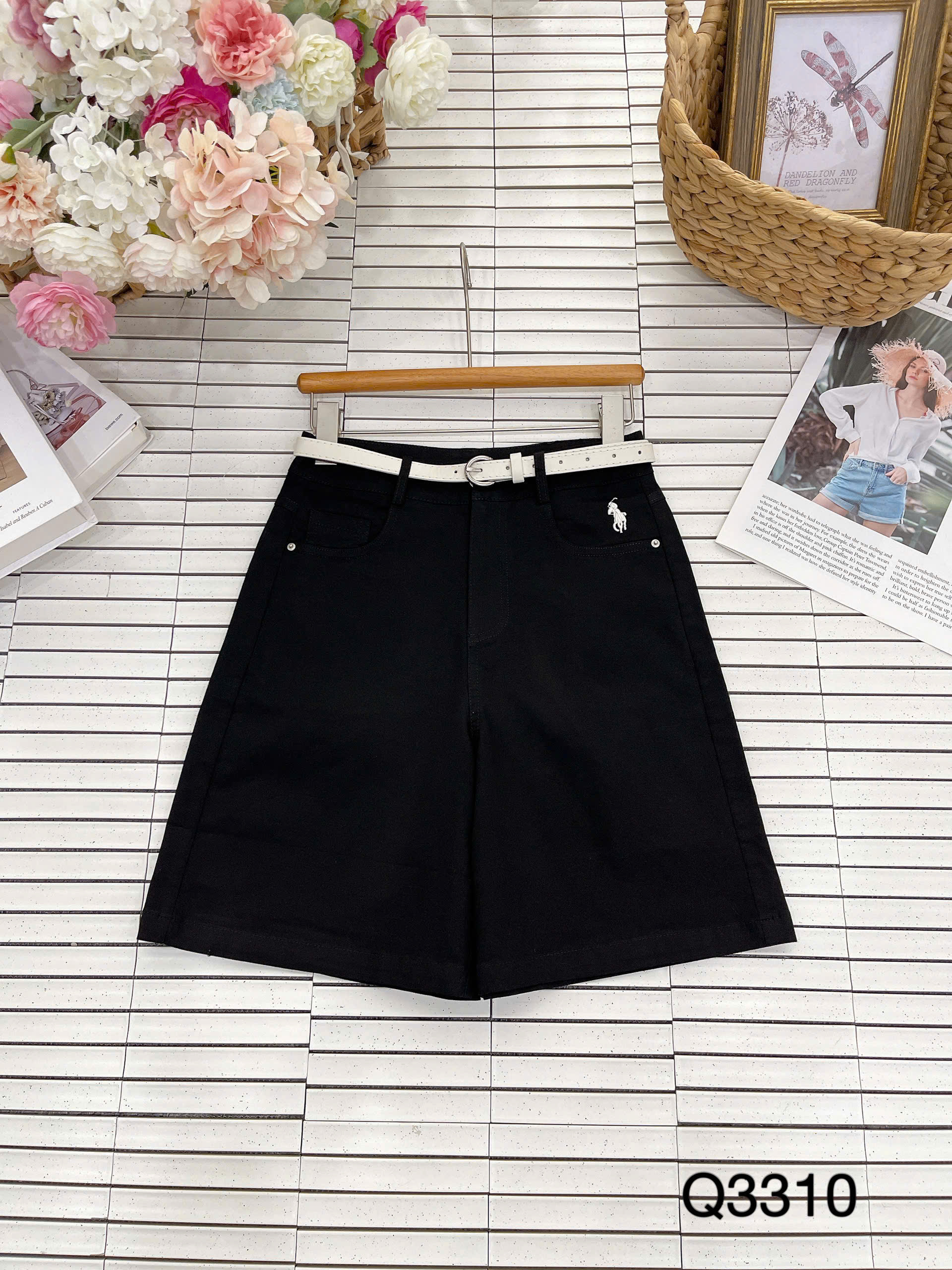 Q3310 Quần lửng thêu túi ngựa