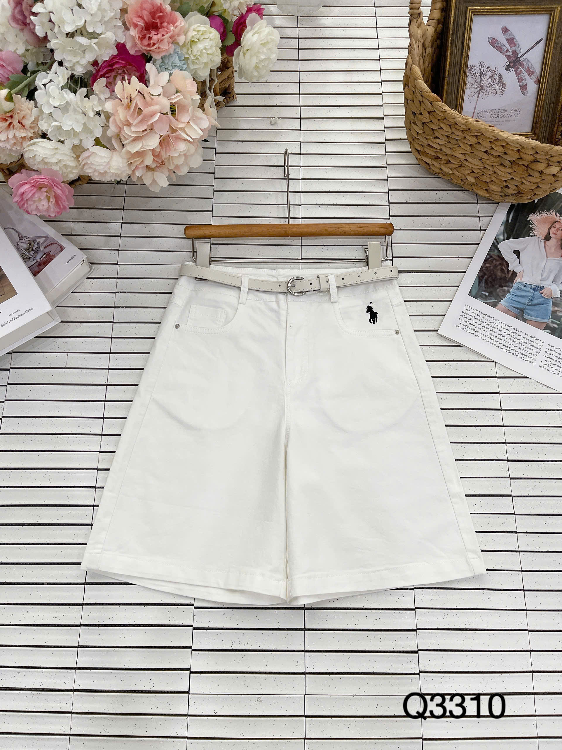 Q3310 Quần lửng thêu túi ngựa