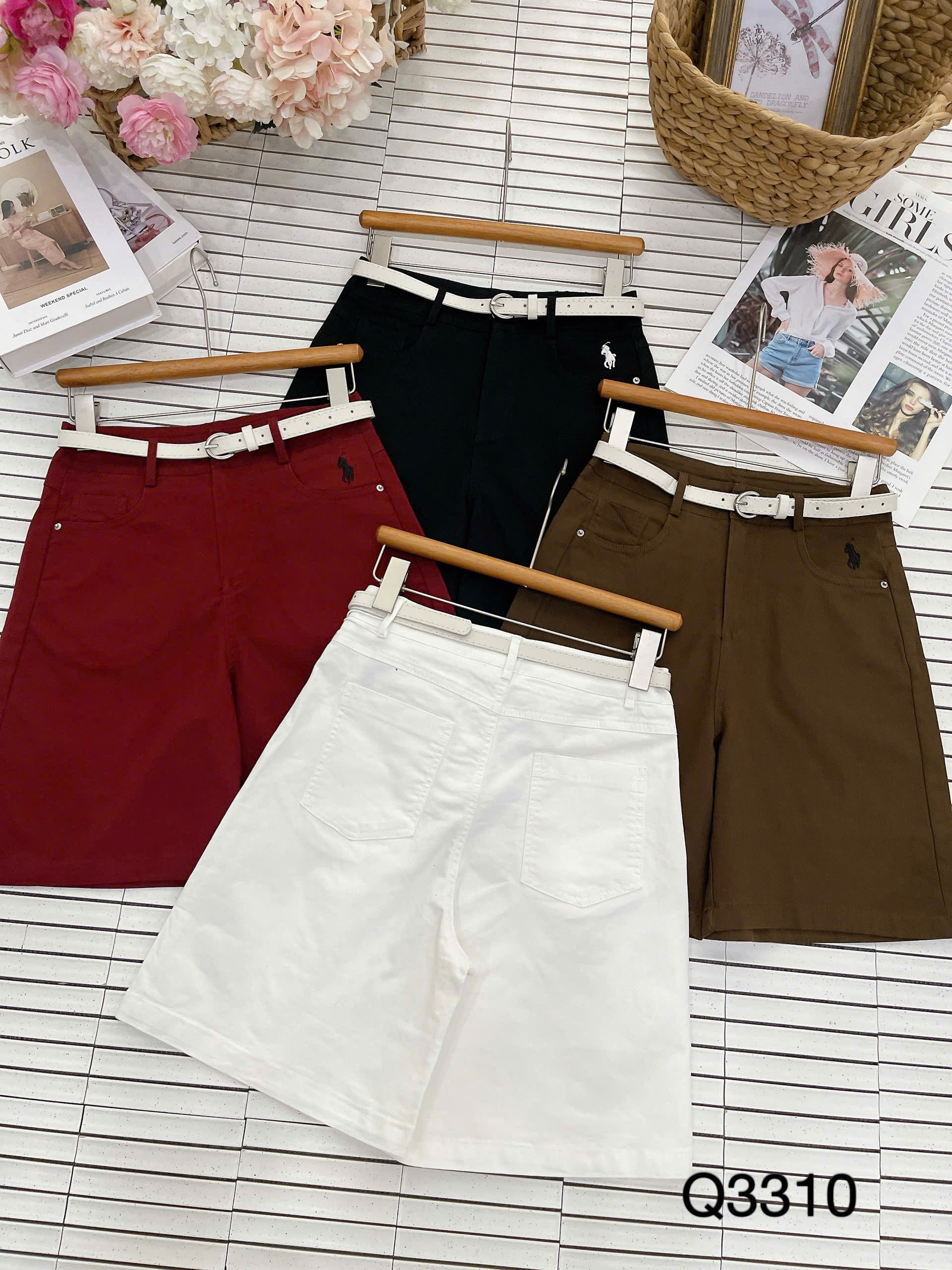 Q3310 Quần lửng thêu túi ngựa