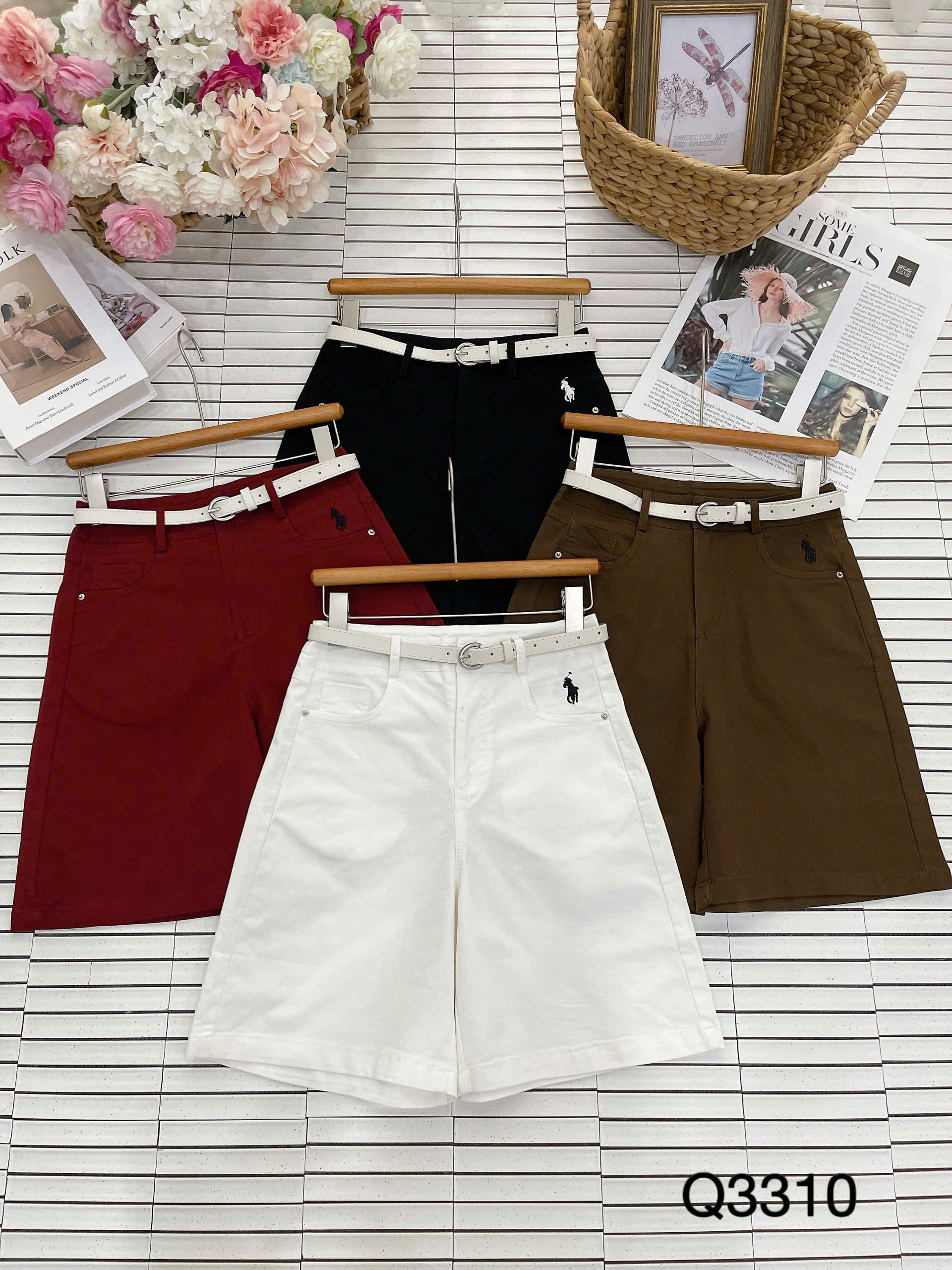 Q3310 Quần lửng thêu túi ngựa