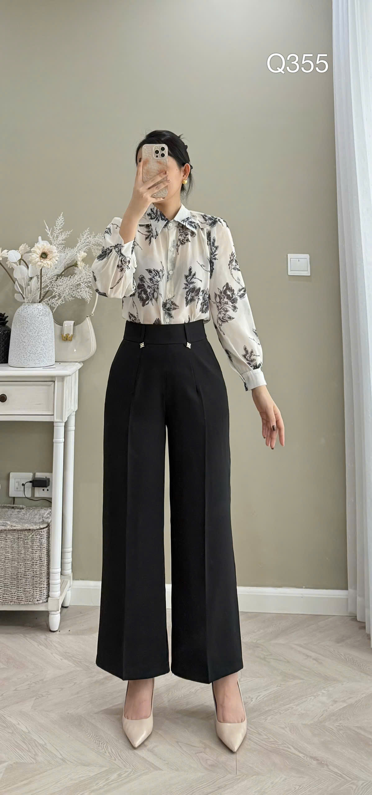 Q355 Quần xuông đỉa tag hoa