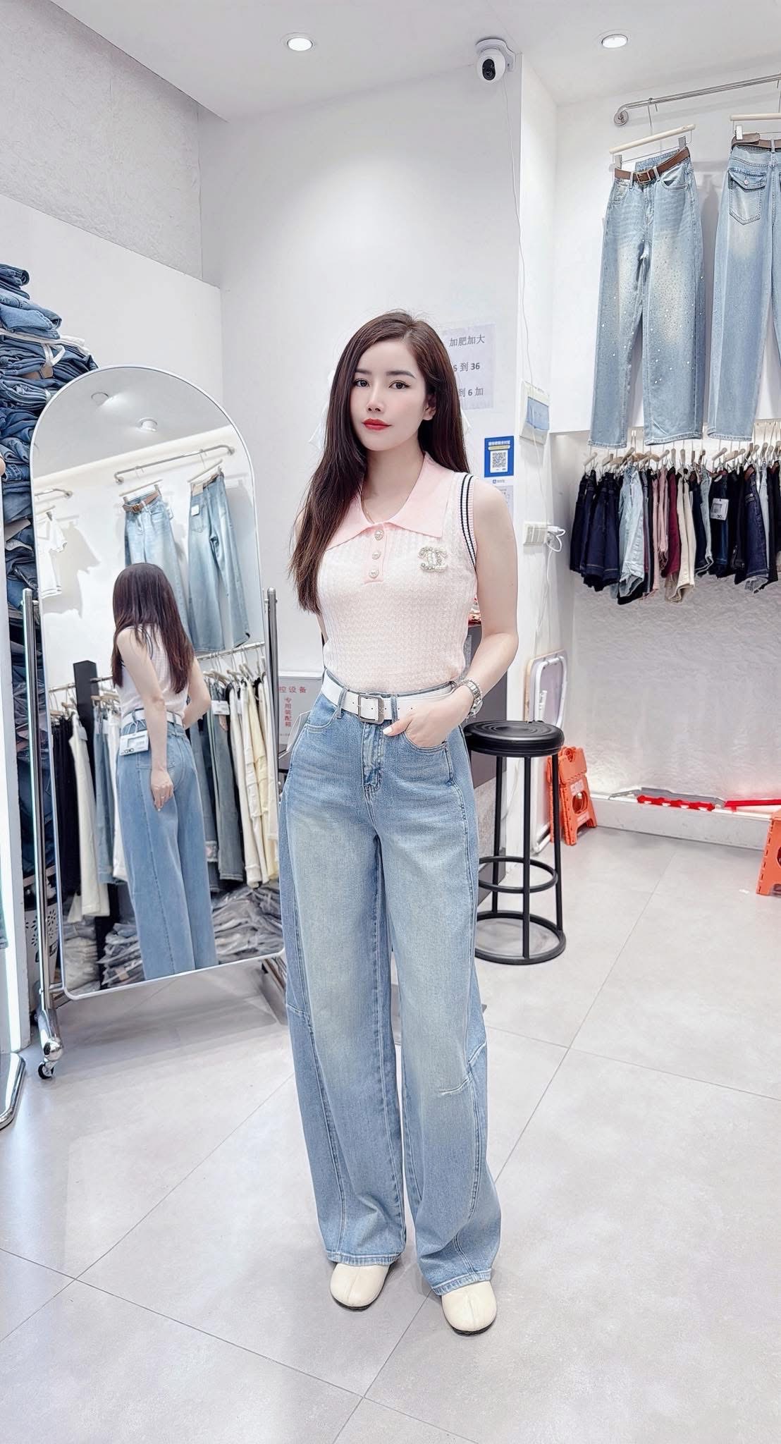 Q359 Quần jean xuông đai trắng