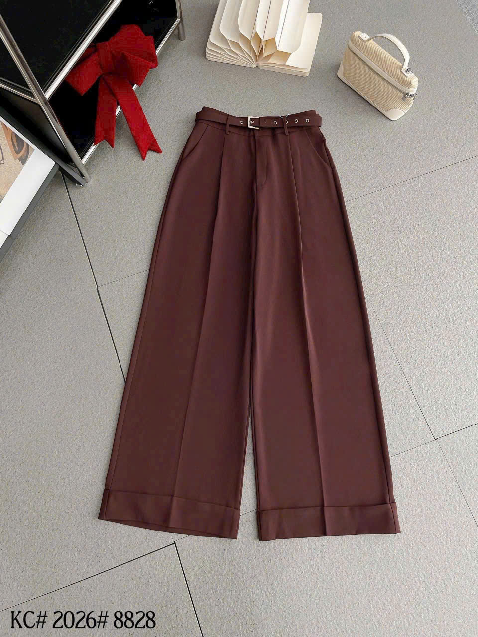 Q8828 quần ống gập kèm đai