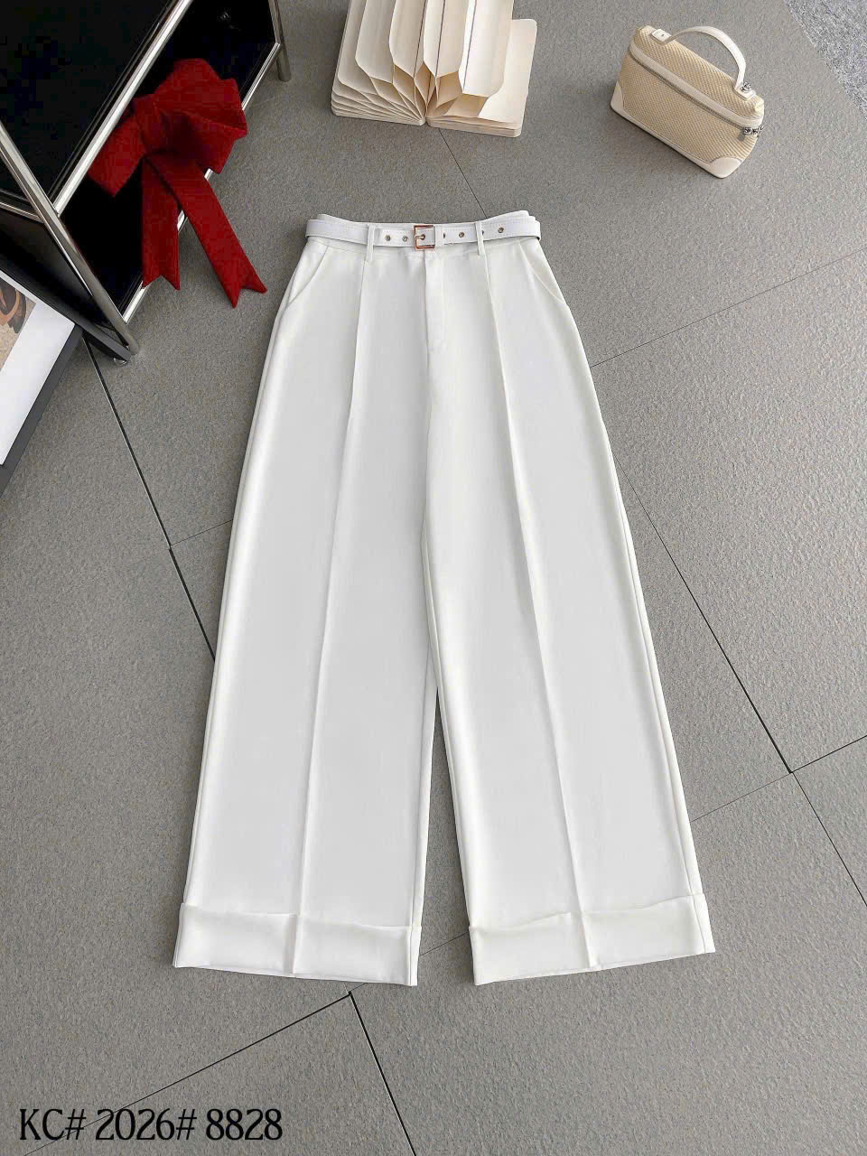 Q8828 quần ống gập kèm đai