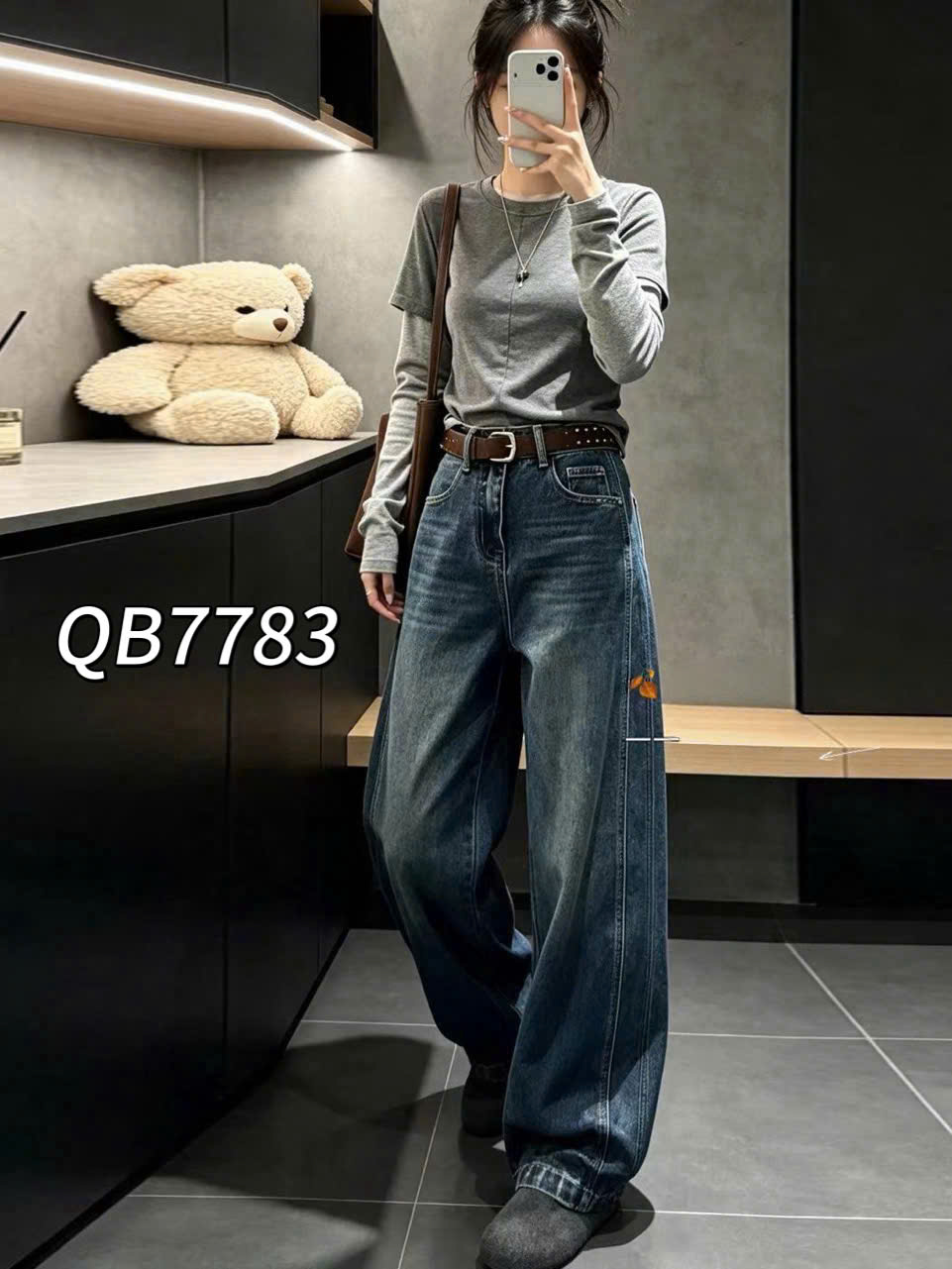 QB7783 Quần jean ống rộng