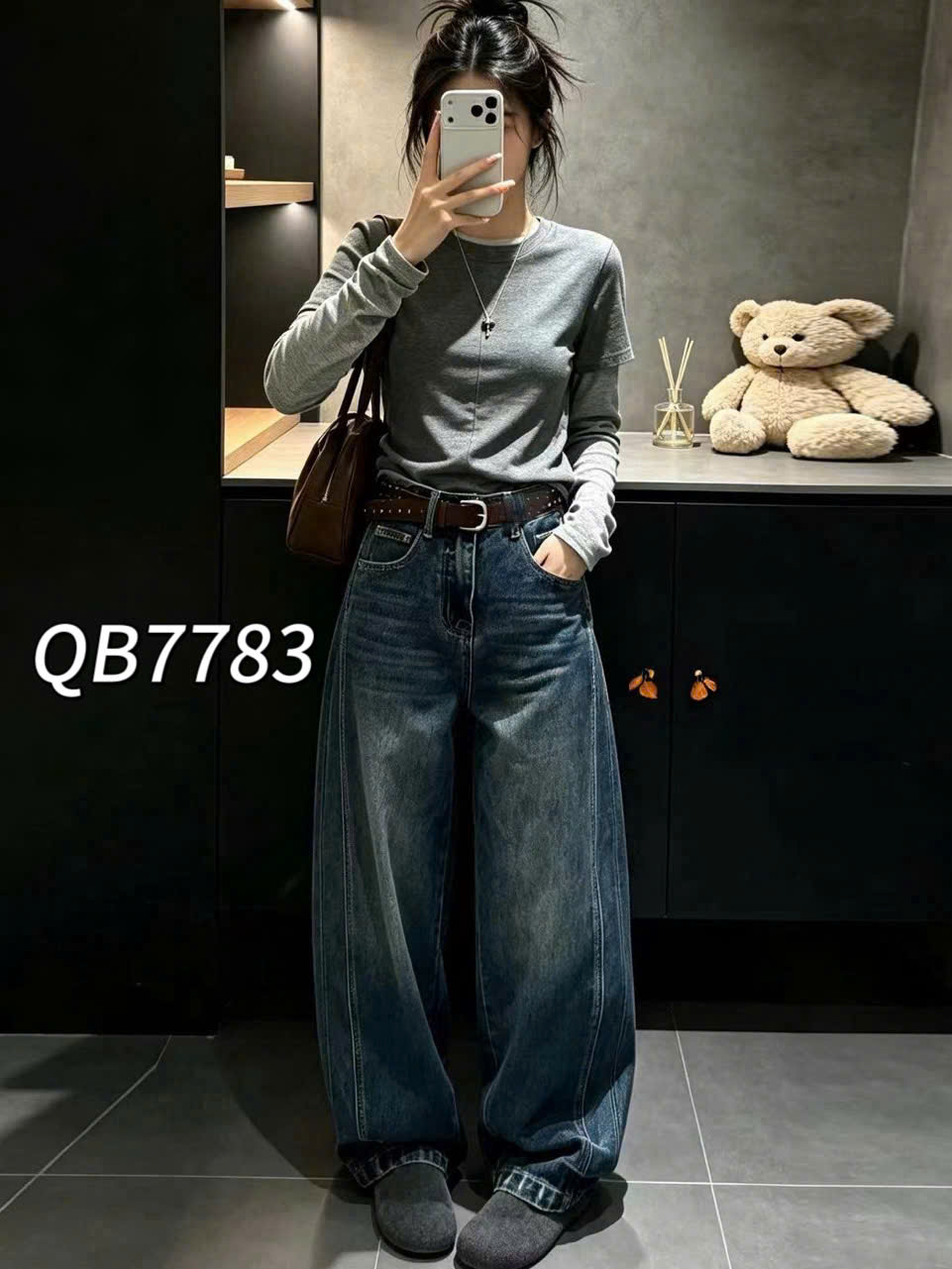 QB7783 Quần jean ống rộng
