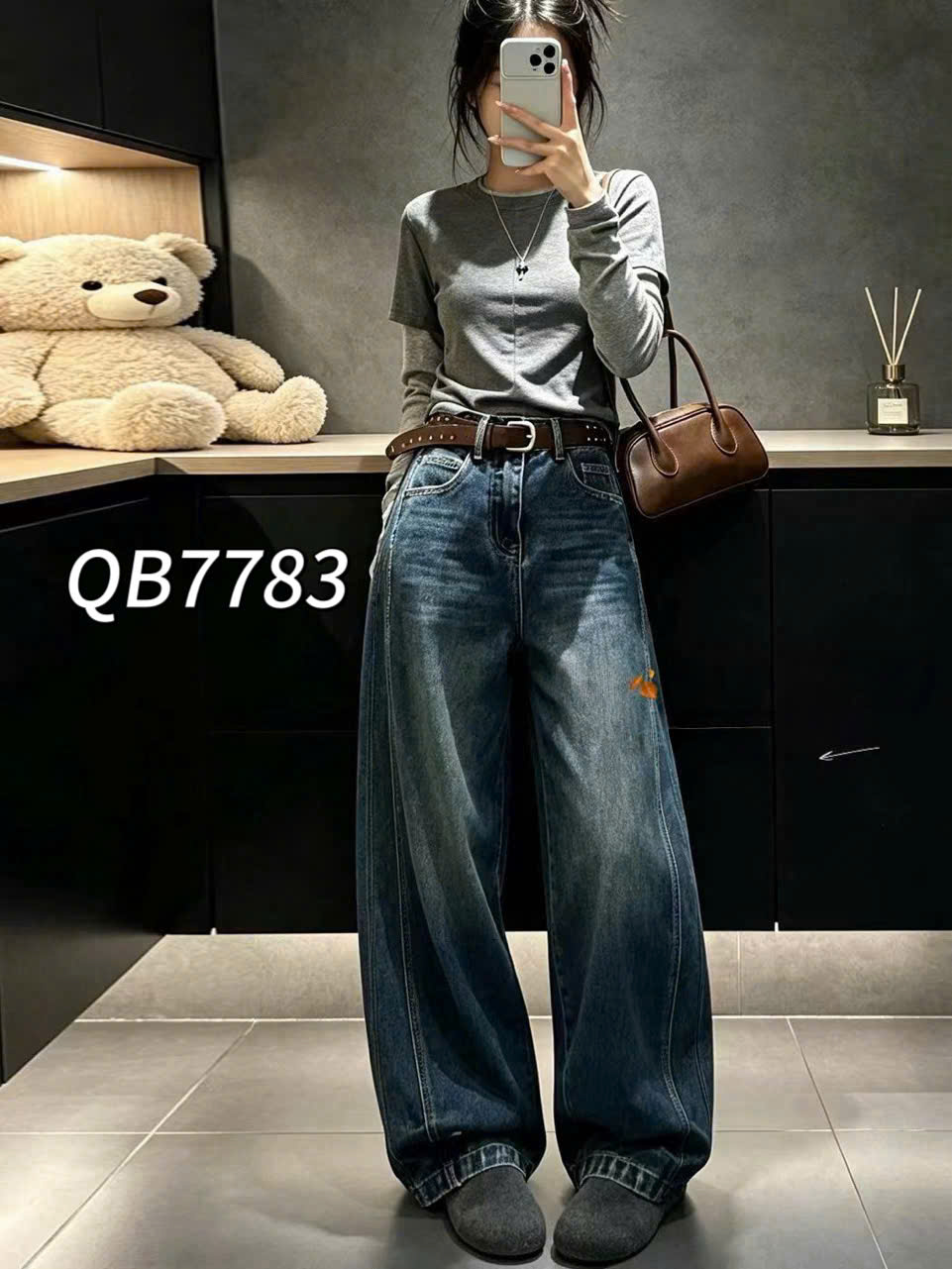 QB7783 Quần jean ống rộng