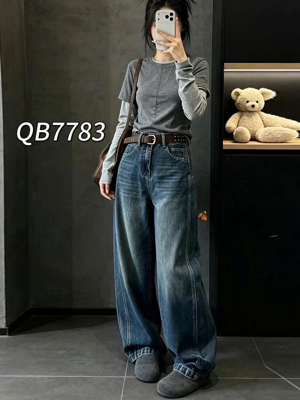 QB7783 Quần jean ống rộng